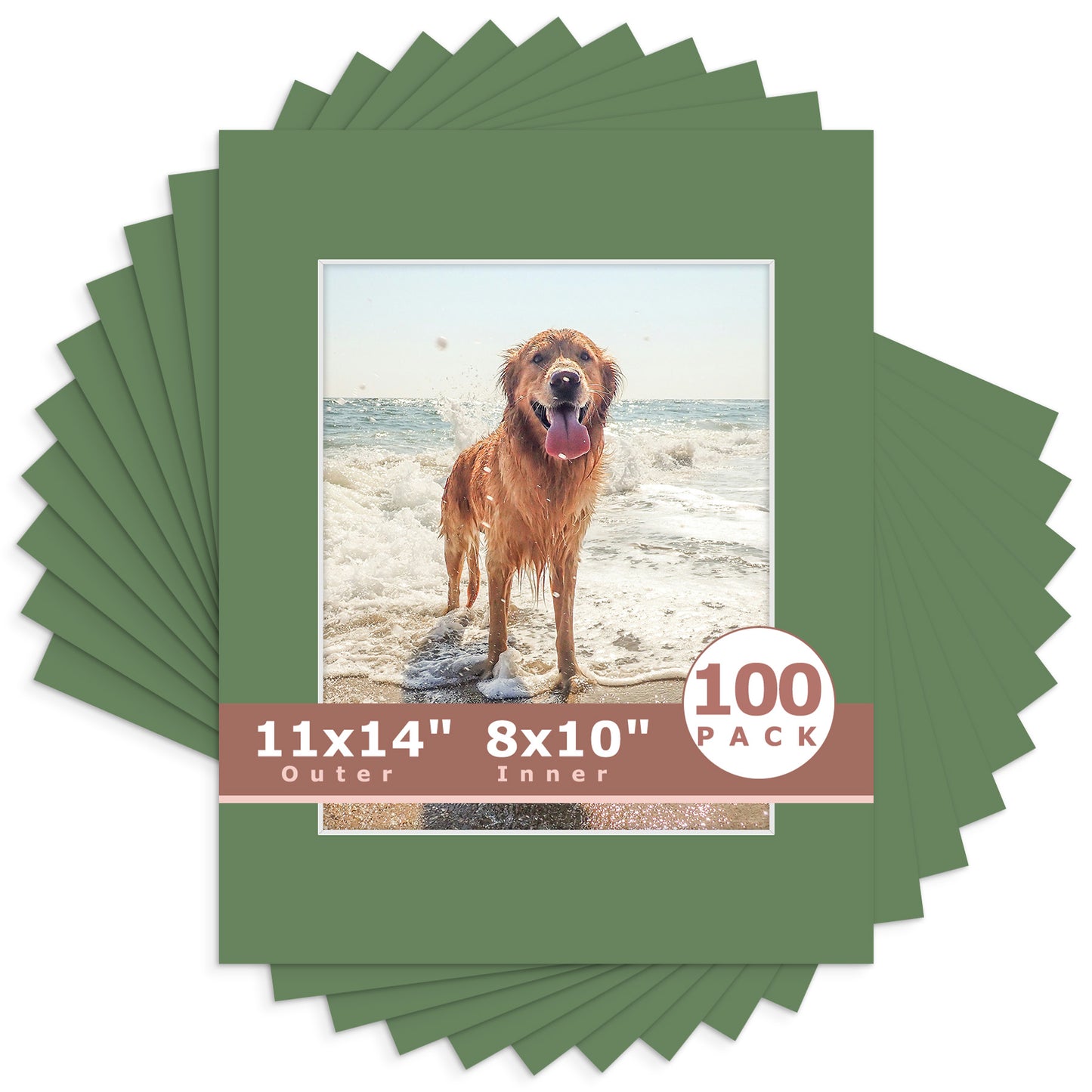11x14 Whitecore Pre-Cut Mat Board - Pack of 100 8x10 (7.5x9.5 exact opening) N131 Basque Green