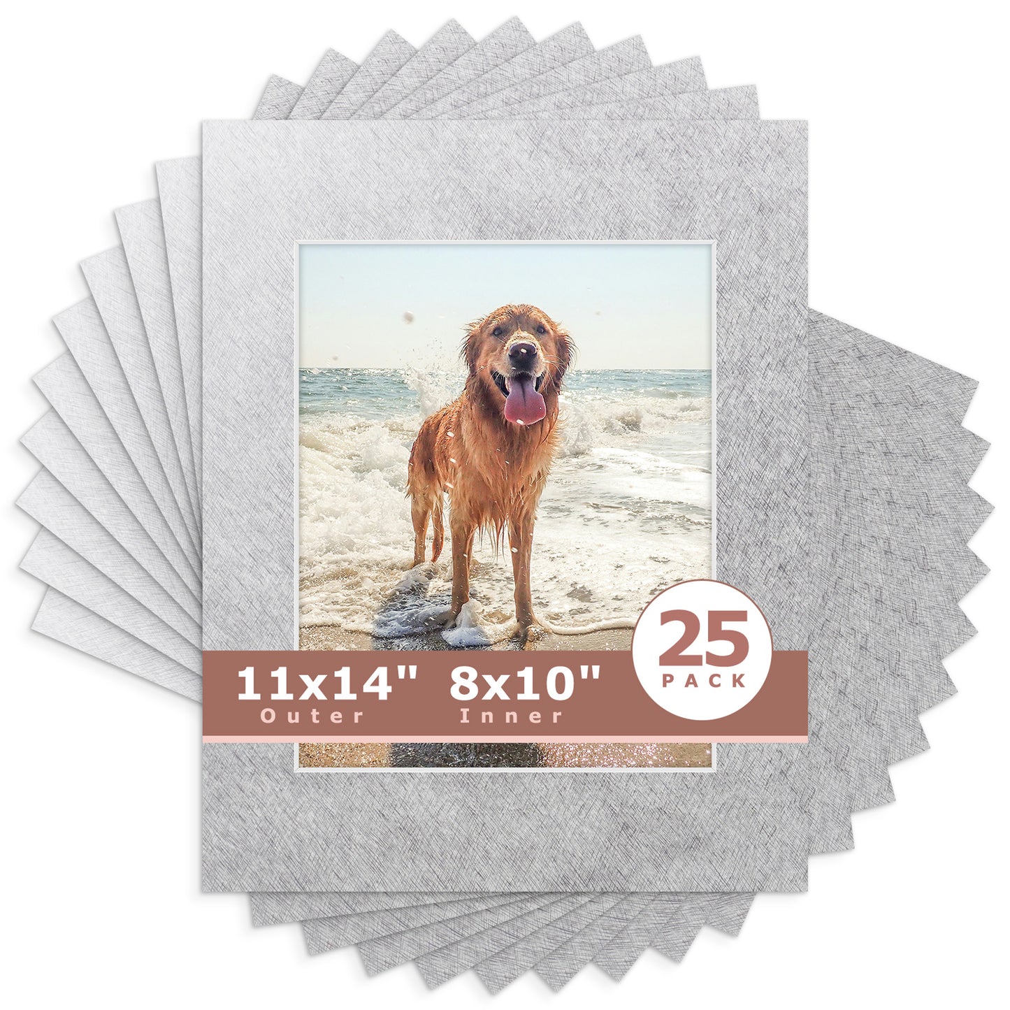 11x14 Whitecore Pre-Cut Mat Board - Pack of 25 8x10 (7.5x9.5 exact opening) N137 Silver
