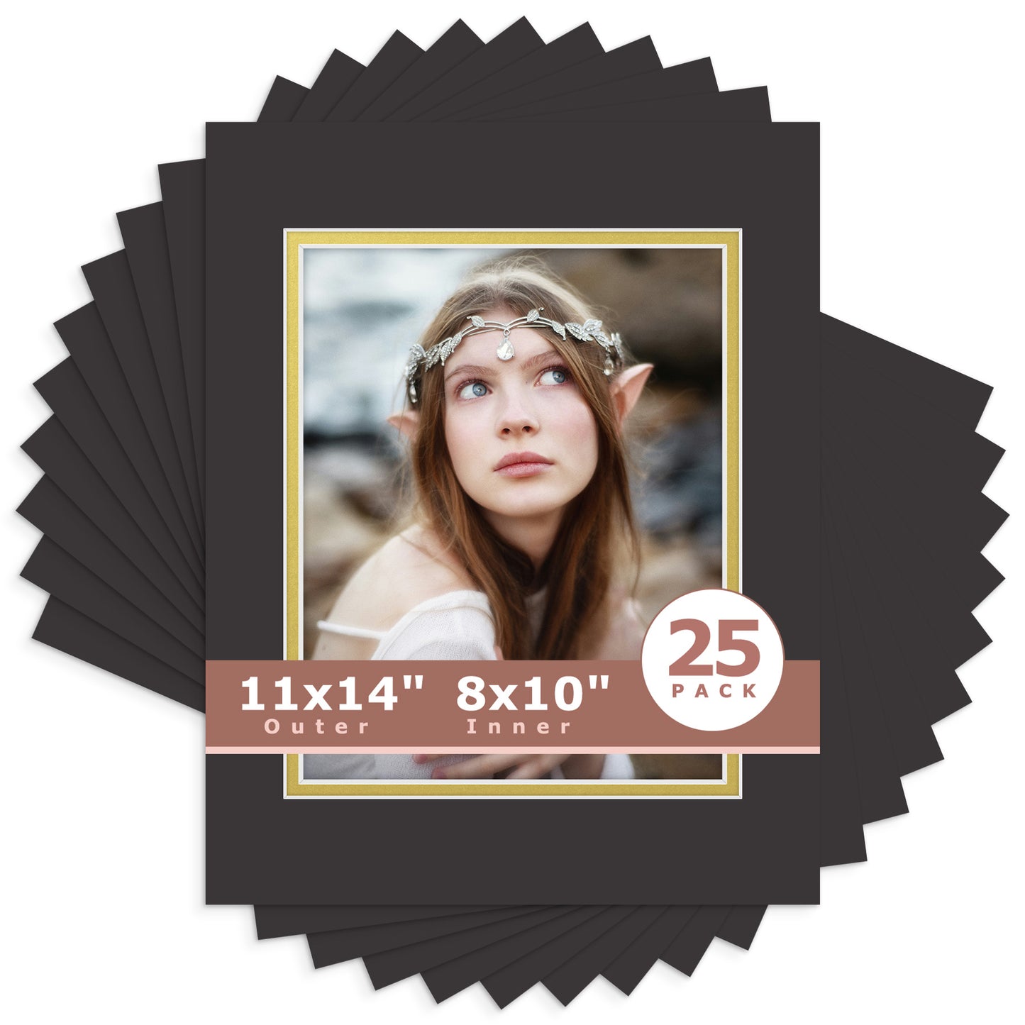 11x14 Double Mat For 8x10 Photos - Pack of 25 Black Gold
