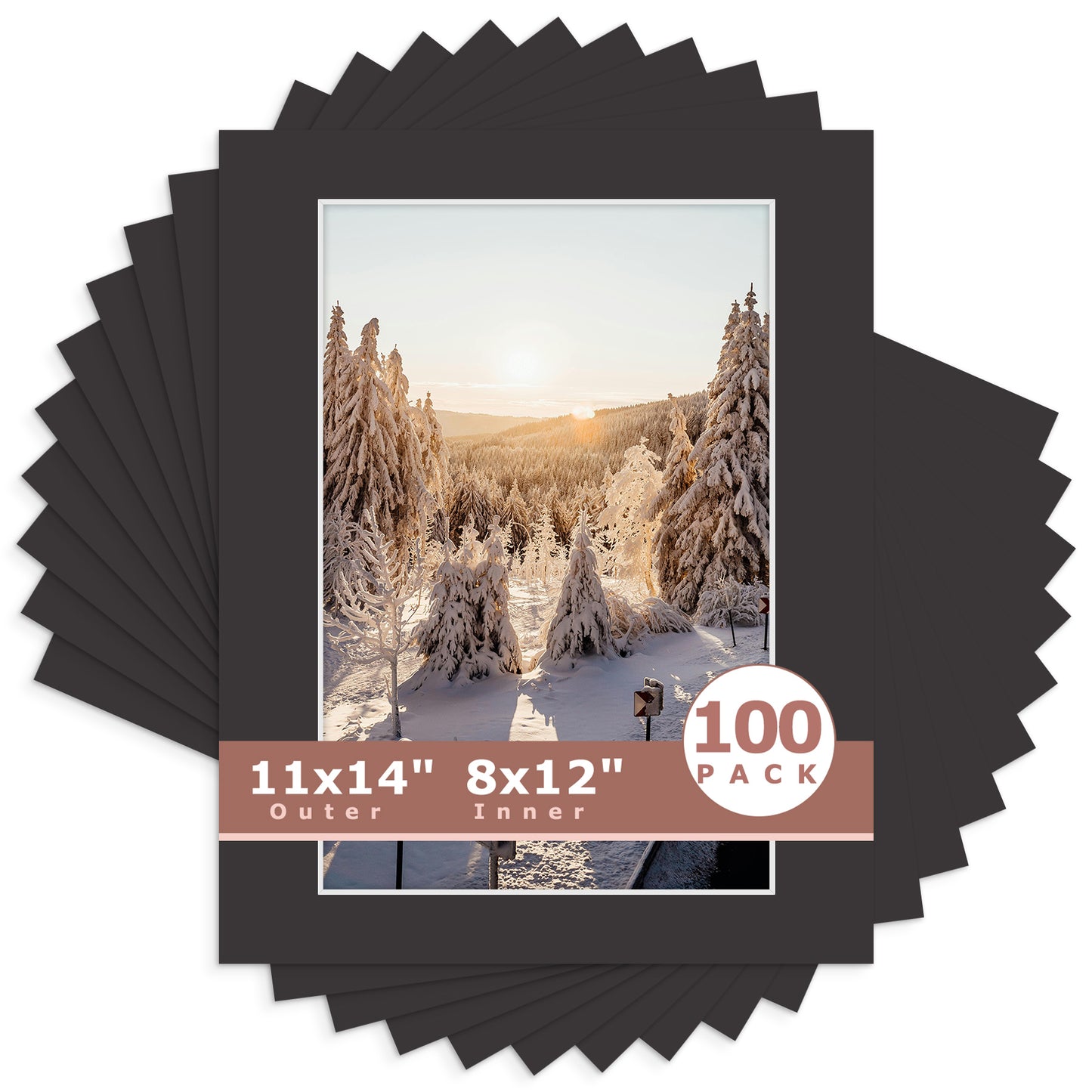 11x14 Whitecore Pre-Cut Mat Board - Pack of 100 8x12 (7.5x11.5 exact opening) N142 Tricom Black