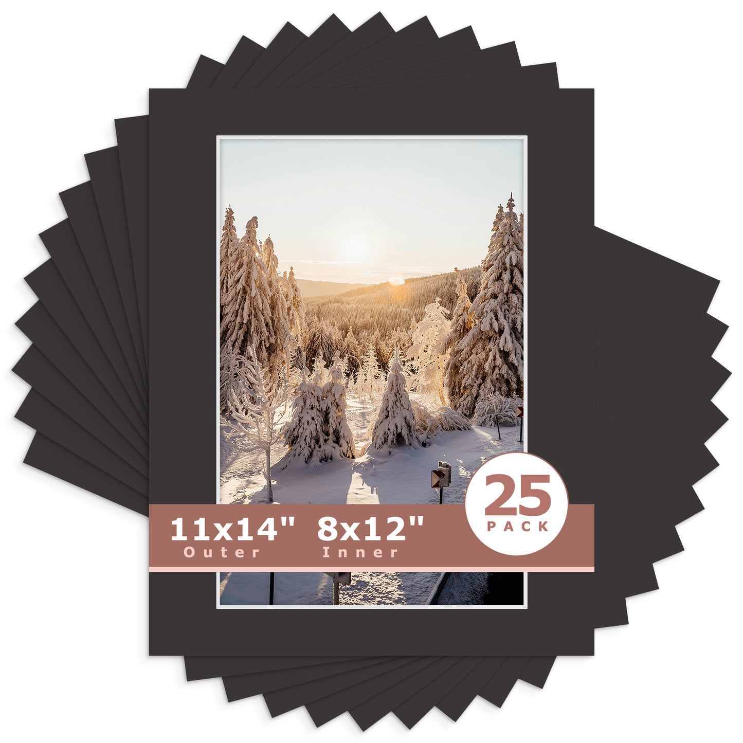 11x14 Whitecore Pre-Cut Mat Board - Pack of 25 8x12 (7.5x11.5 exact opening) N142 Tricom Black