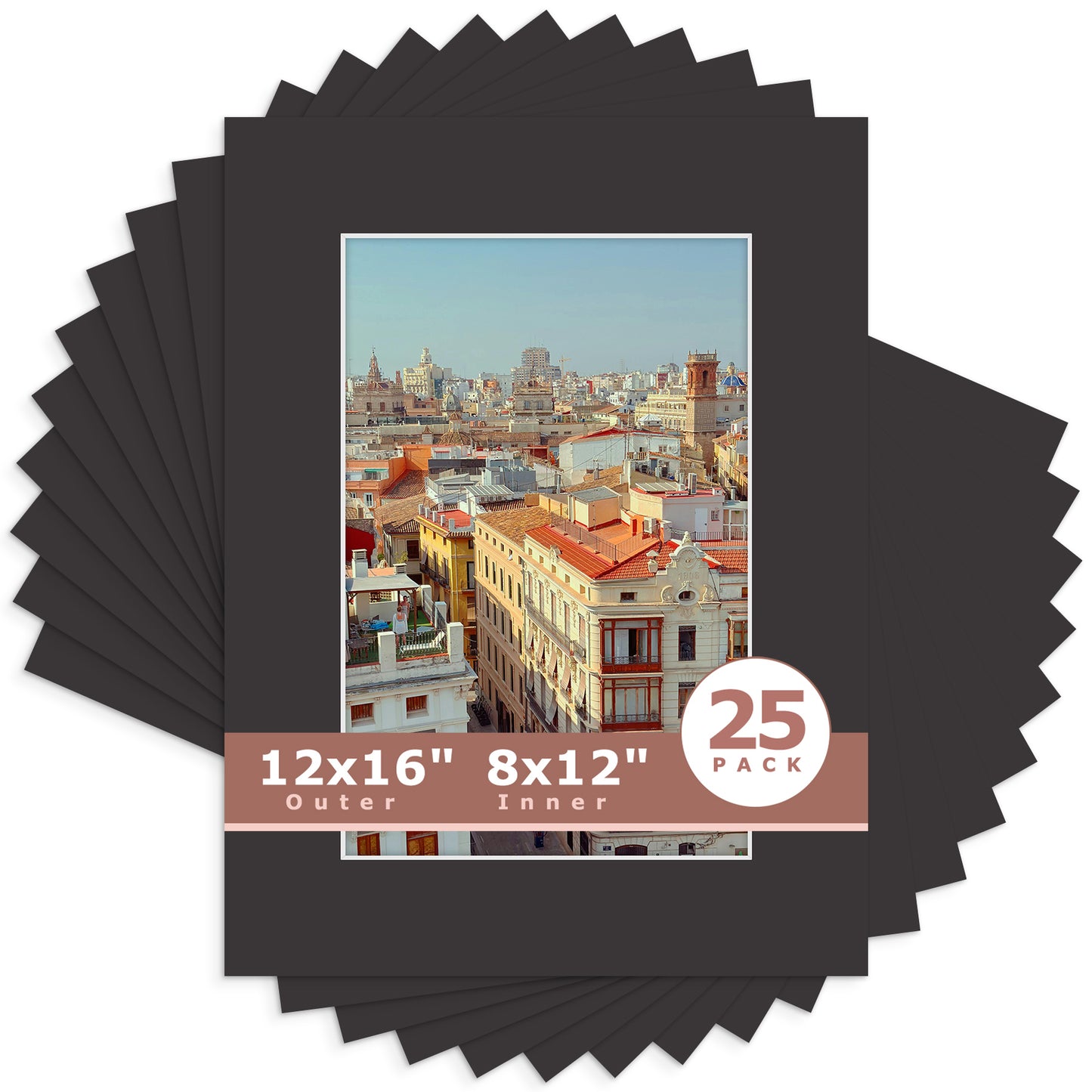 12x16 Picture Mats For 8x12 Photos - Pack of 25 N142 Black