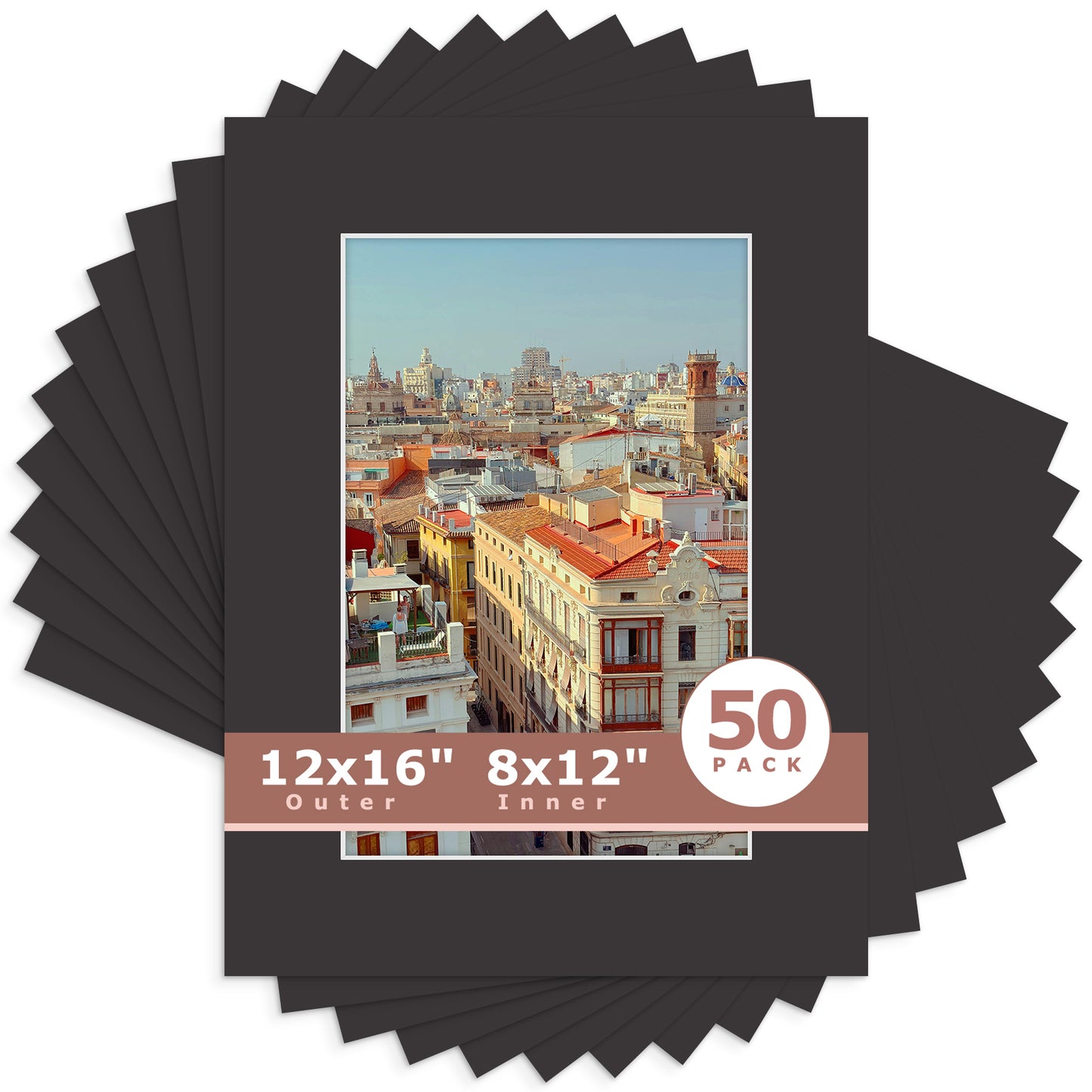 12x16 Picture Mats For 8x12 Photos - Pack of 50 N142 Black