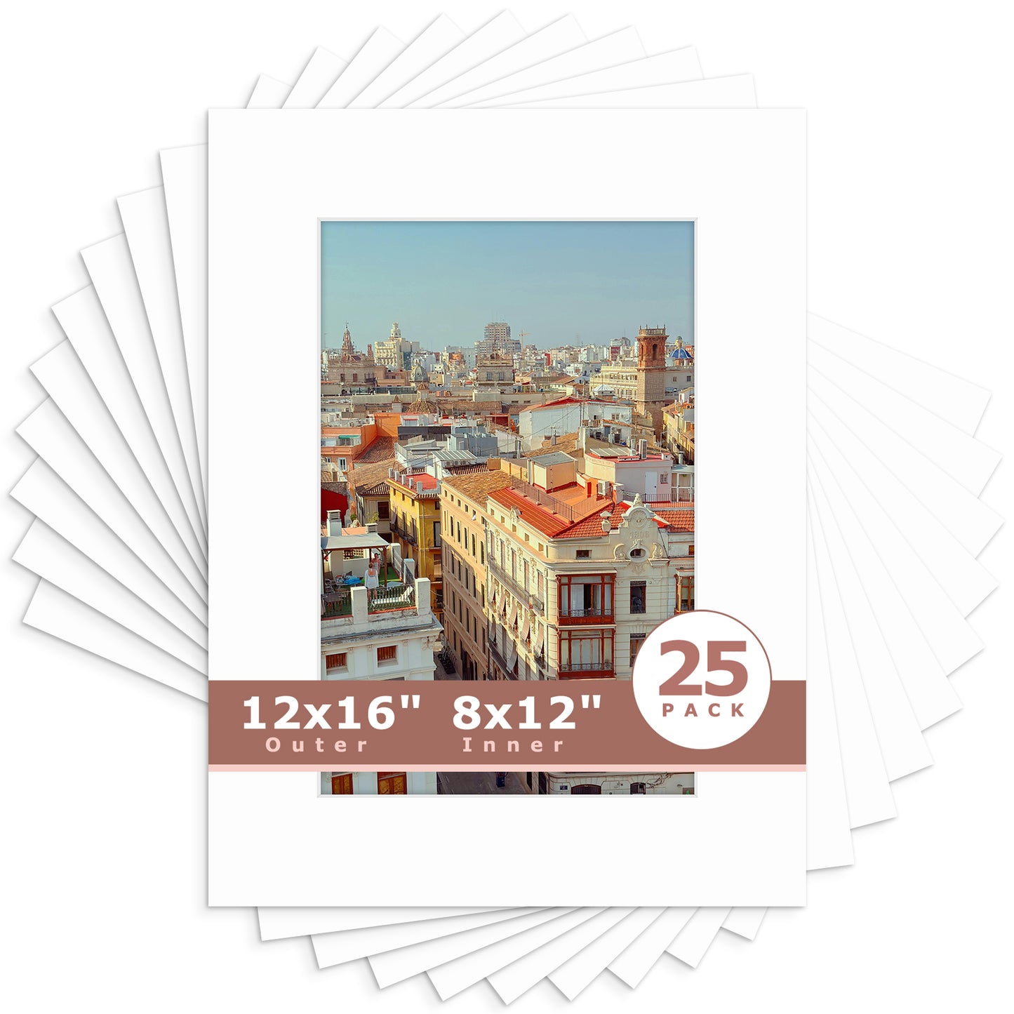 12x16 Picture Mats For 8x12 Photos - Pack of 25 N501 White