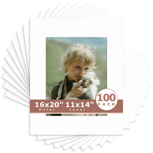 16x20 Whitecore Economy Pre-Cut Mat-Pack of 100 11x14 (exact opening 10.5x13.5) N501 White