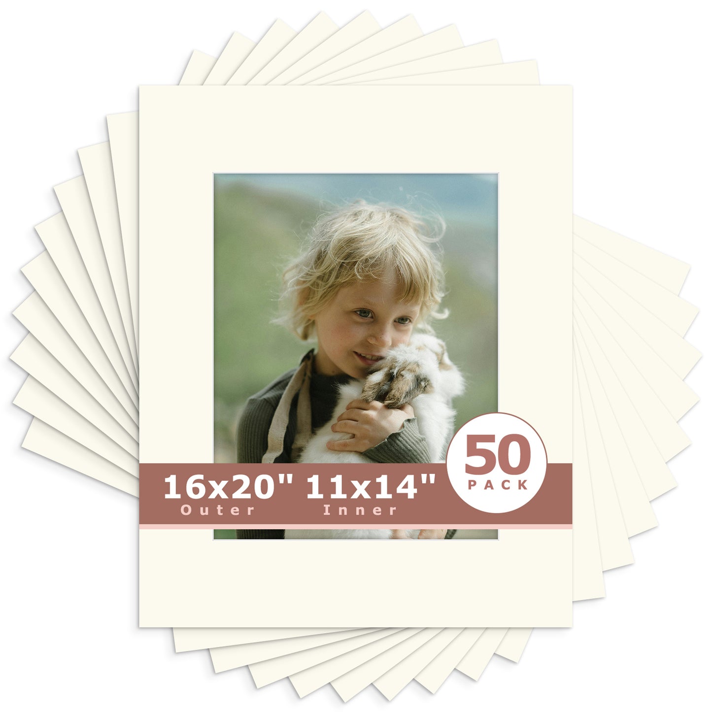 16x20 Whitecore Economy Pre-Cut Mat-Pack of 50 11x14 (exact opening 10.5x13.5) N104 Ivory Turret