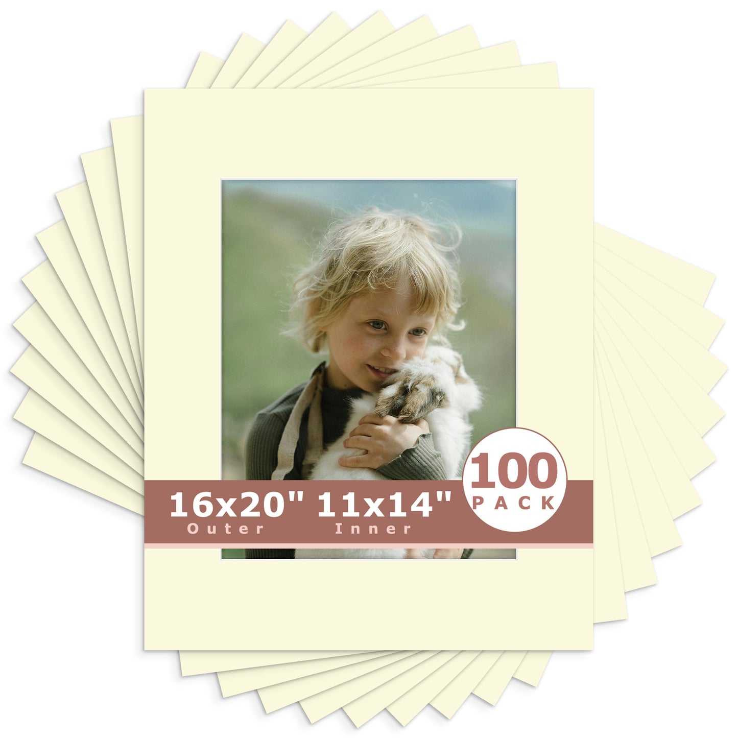 16x20 Whitecore Economy Pre-Cut Mat-Pack of 100 11x14 (exact opening 10.5x13.5) N105 Ivory