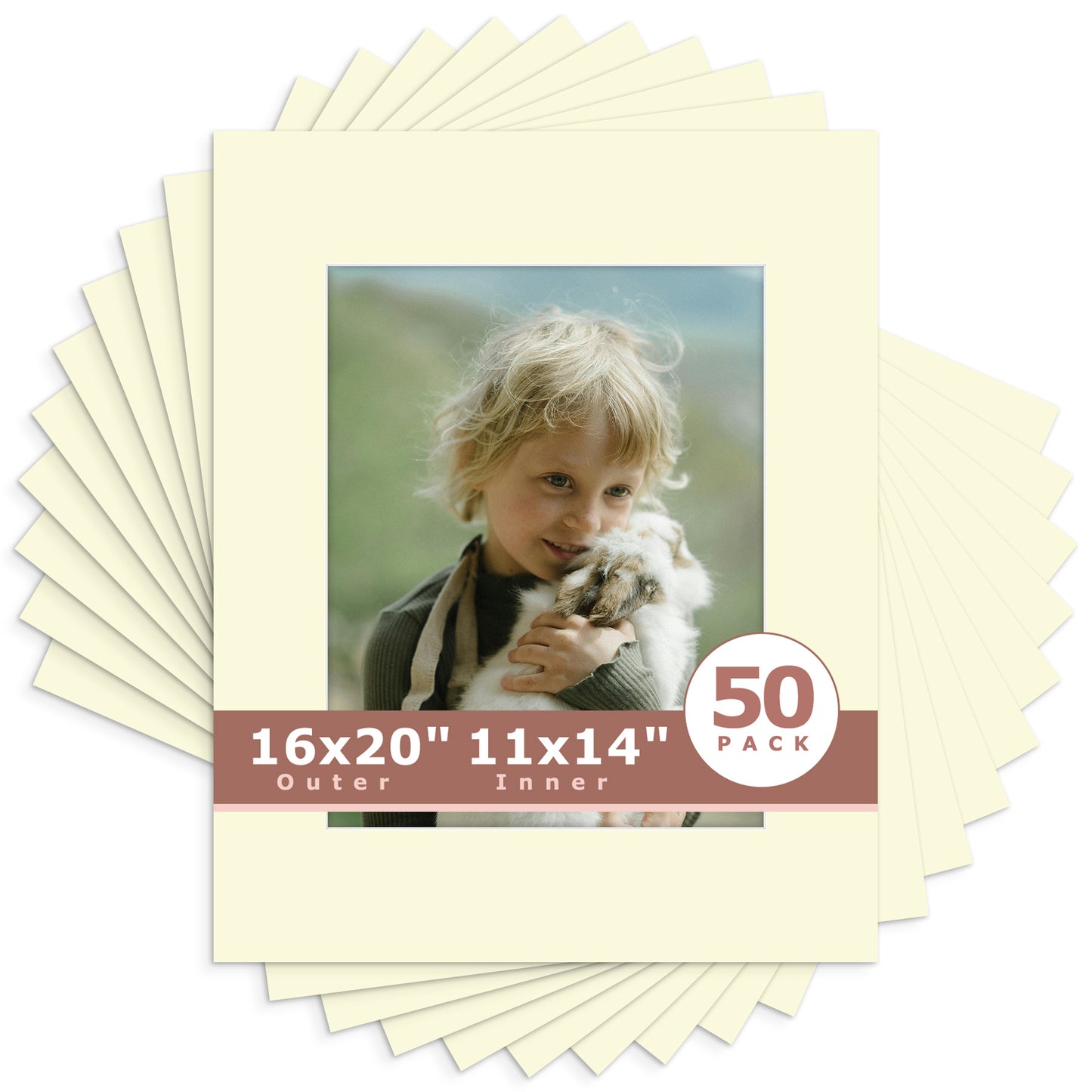 16x20 Whitecore Economy Pre-Cut Mat-Pack of 50 11x14 (exact opening 10.5x13.5) N105 Ivory