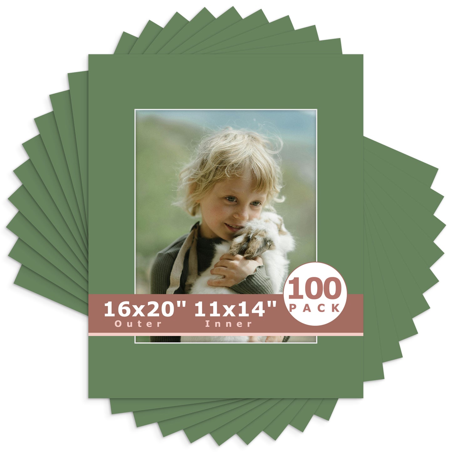 16x20 Whitecore Economy Pre-Cut Mat-Pack of 100 11x14 (exact opening 10.5x13.5) N131 Basque Green