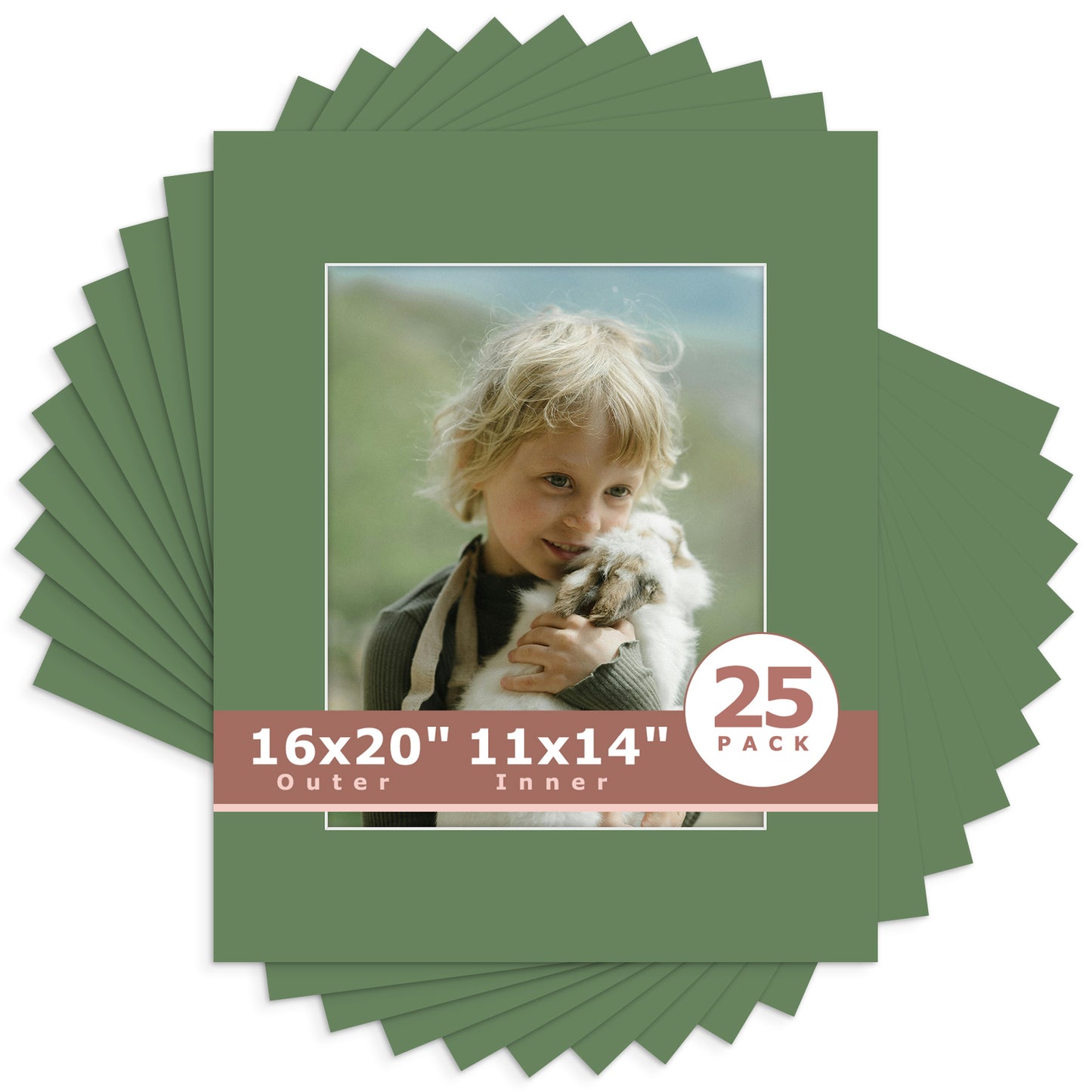 16x20 Whitecore Economy Pre-Cut Mat-Pack of 25 11x14 (exact opening 10.5x13.5) N131 Basque Green