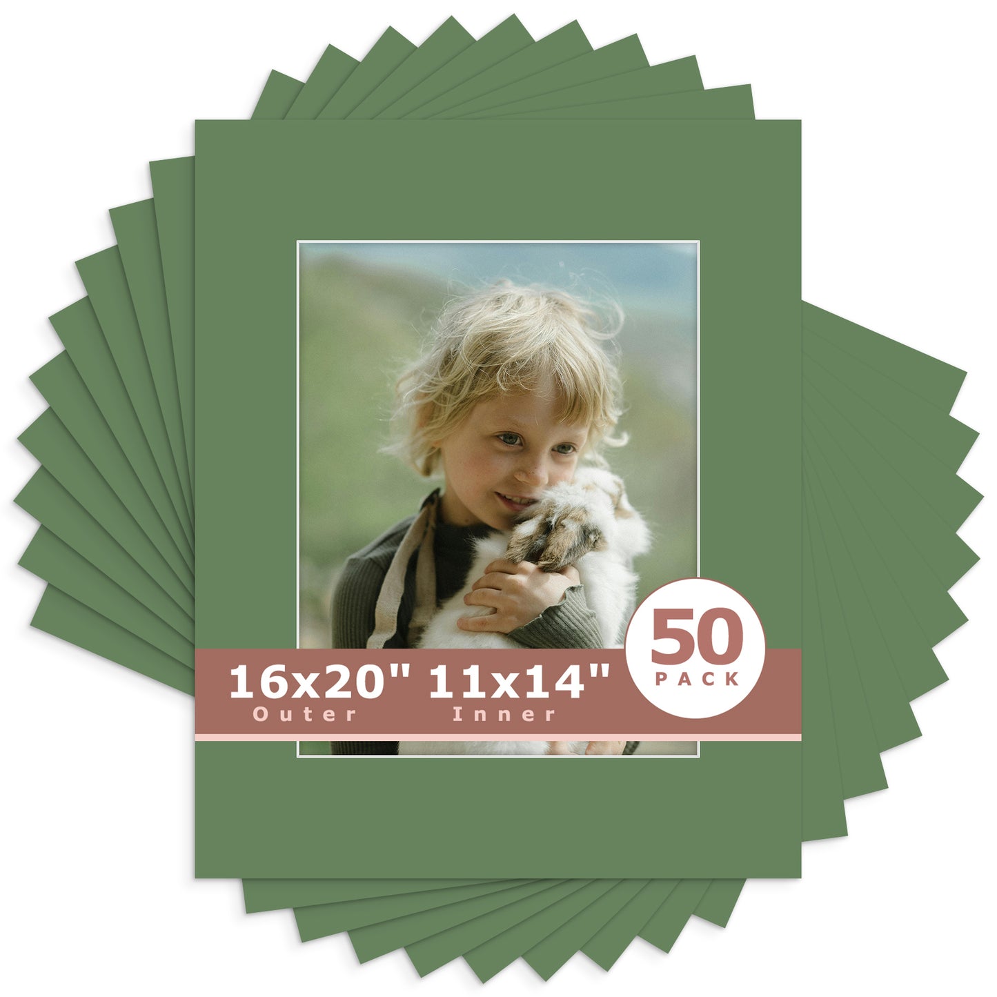 16x20 Whitecore Economy Pre-Cut Mat-Pack of 50 11x14 (exact opening 10.5x13.5) N131 Basque Green