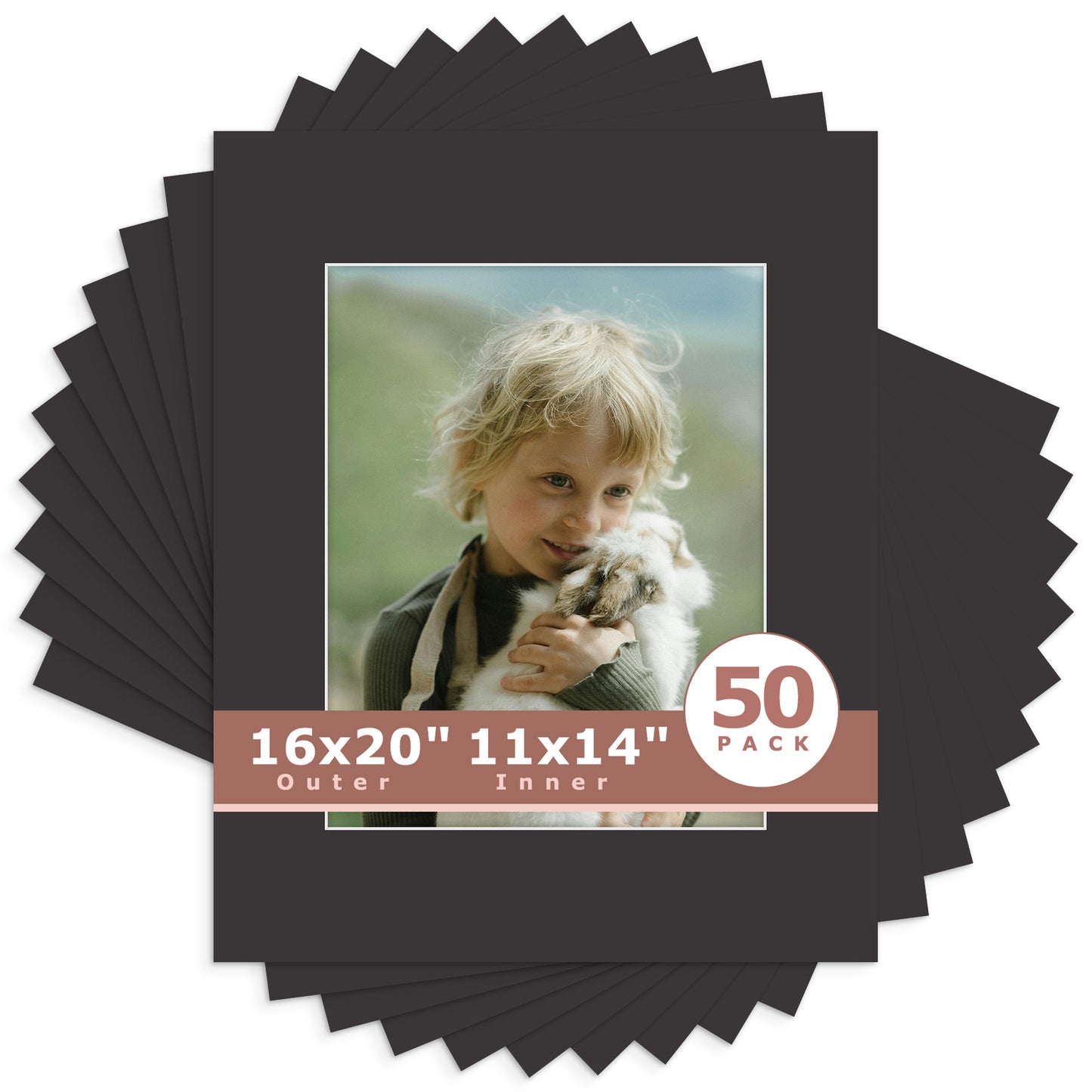 16x20 Whitecore Economy Pre-Cut Mat-Pack of 50 11x14 (exact opening 10.5x13.5) N142 Tricom Black