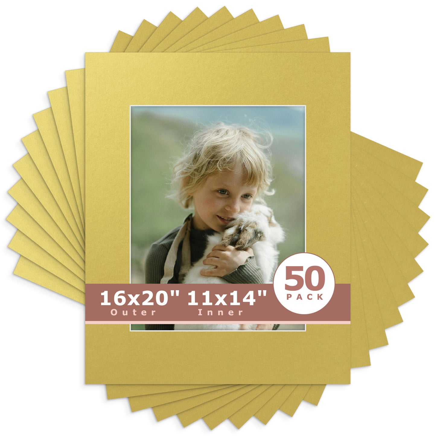 16x20 Whitecore Economy Pre-Cut Mat-Pack of 50 11x14 (exact opening 10.5x13.5) N143 Old Gold