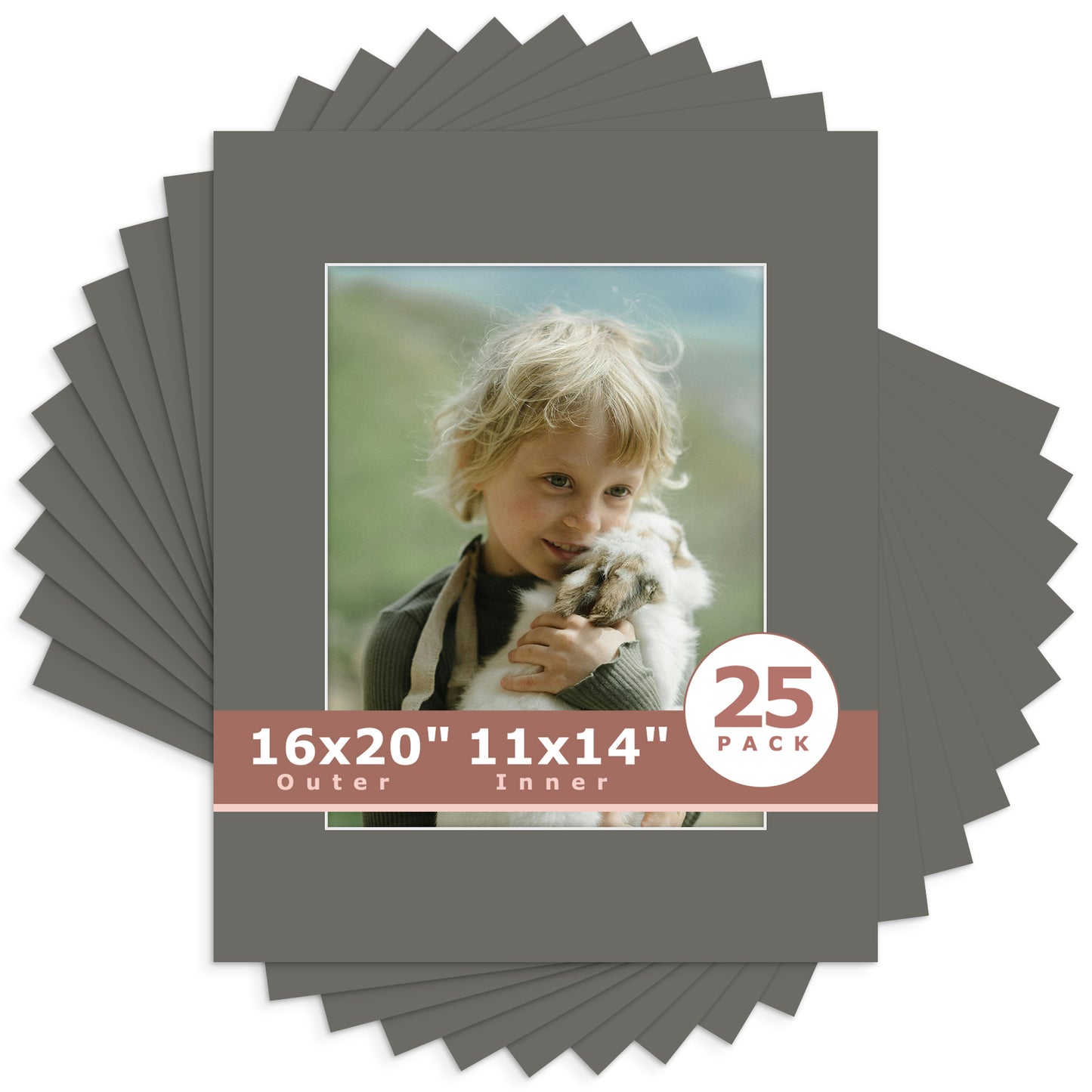 16x20 Whitecore Economy Pre-Cut Mat-Pack of 25 11x14 (exact opening 10.5x13.5) N171 Gray