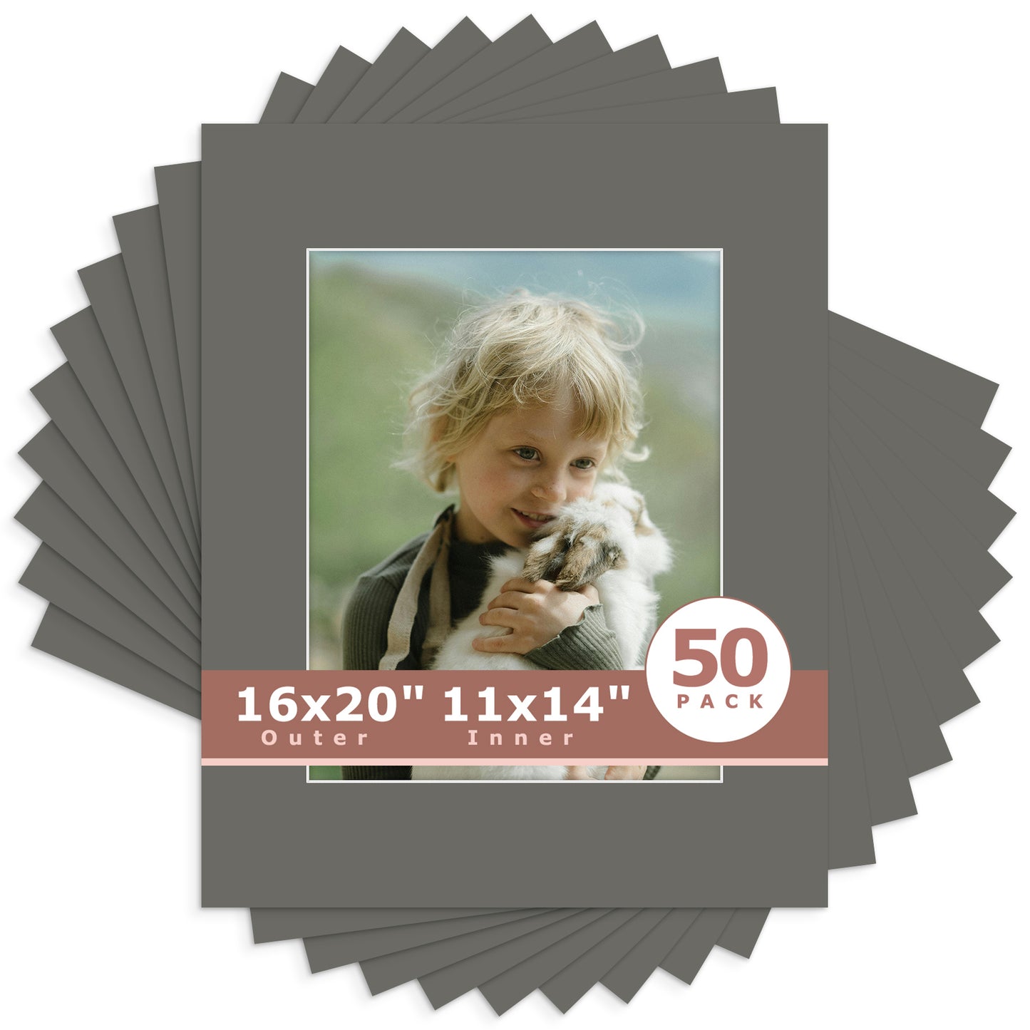 16x20 Whitecore Economy Pre-Cut Mat-Pack of 50 11x14 (exact opening 10.5x13.5) N171 Gray