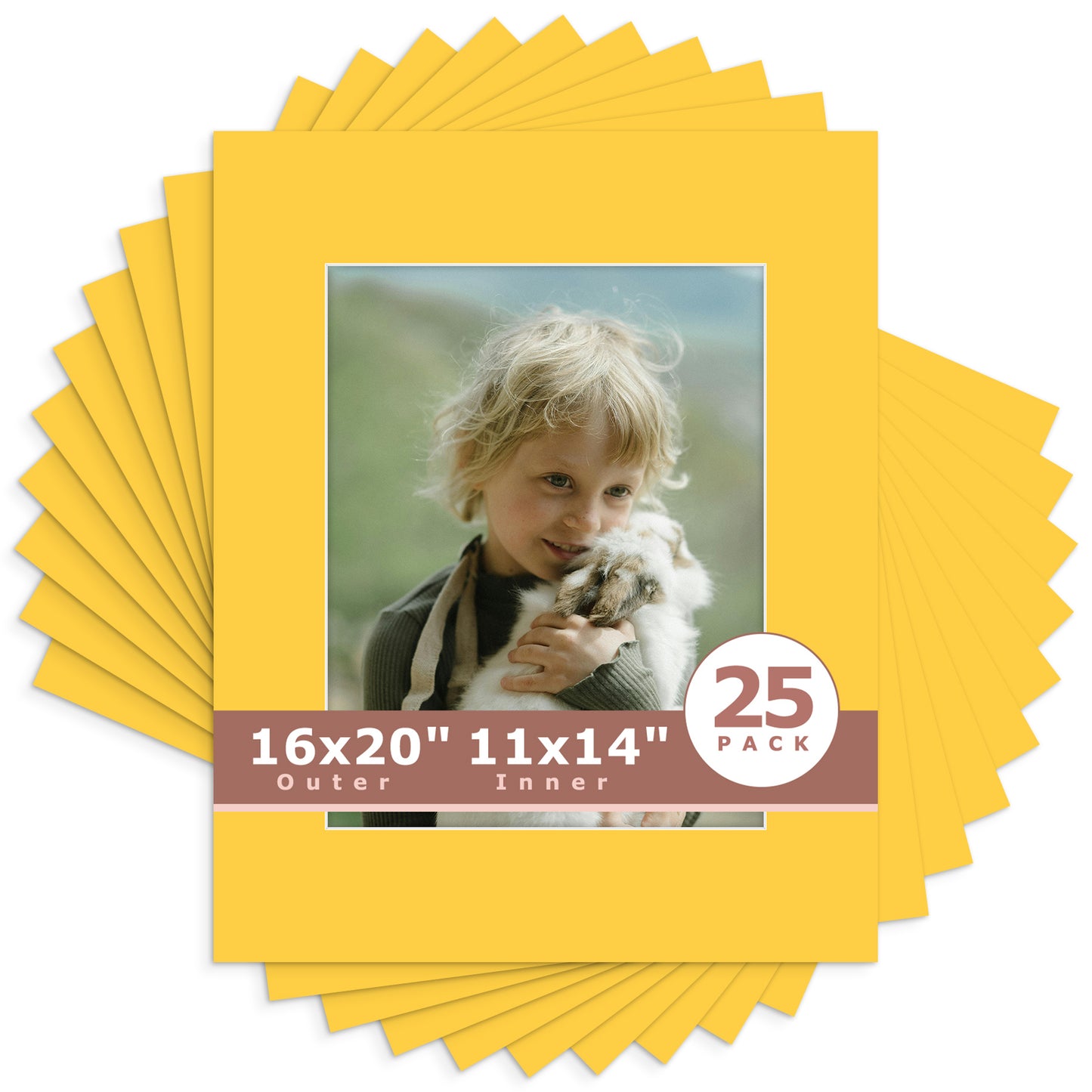 16x20 Whitecore Economy Pre-Cut Mat-Pack of 25 11x14 (exact opening 10.5x13.5) N212 Deep Yellow