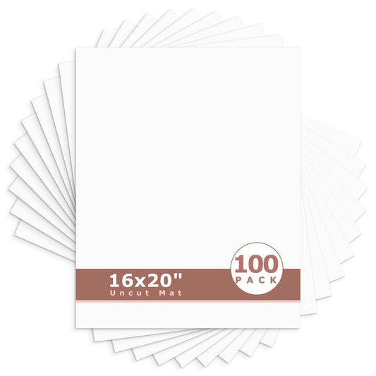 16x20 Uncut Mat Boards - Pack of 100 White