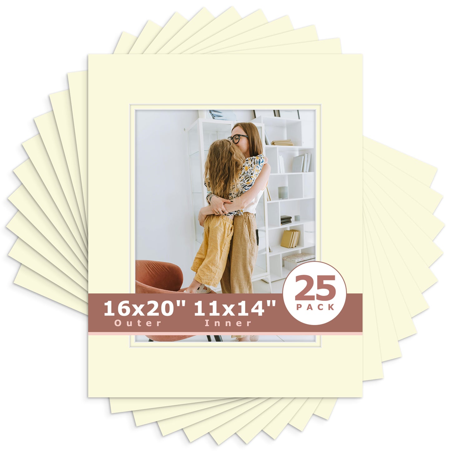 16x20 Economy Pre-Cut Double Mat For 11x14 Photo-Pack of 25 Ivory Ivory