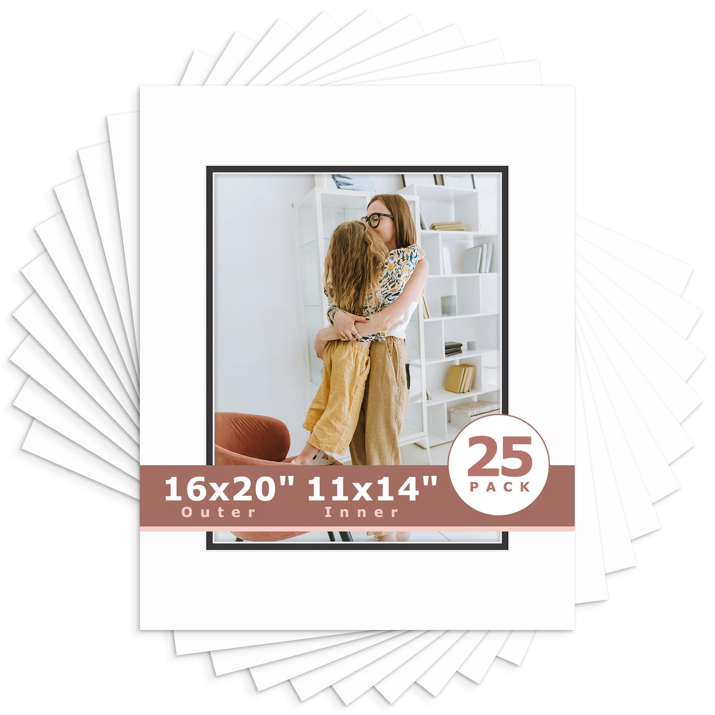 16x20 Economy Pre-Cut Double Mat For 11x14 Photo-Pack of 25 White Black