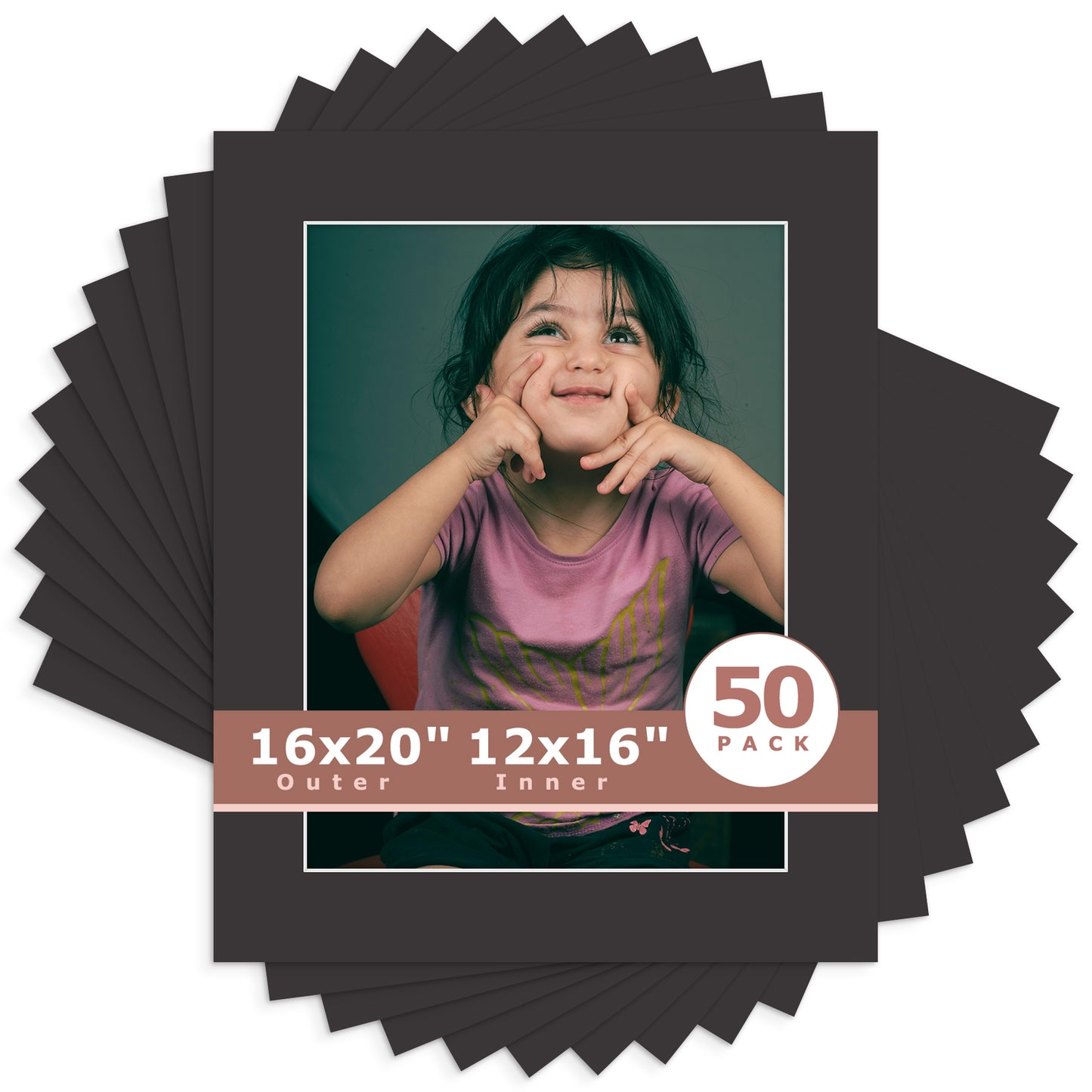 16x20 Whitecore Economy Pre-Cut Mat-Pack of 50 12x16 (exact opening 11.5x15.5) N142 Tricom Black