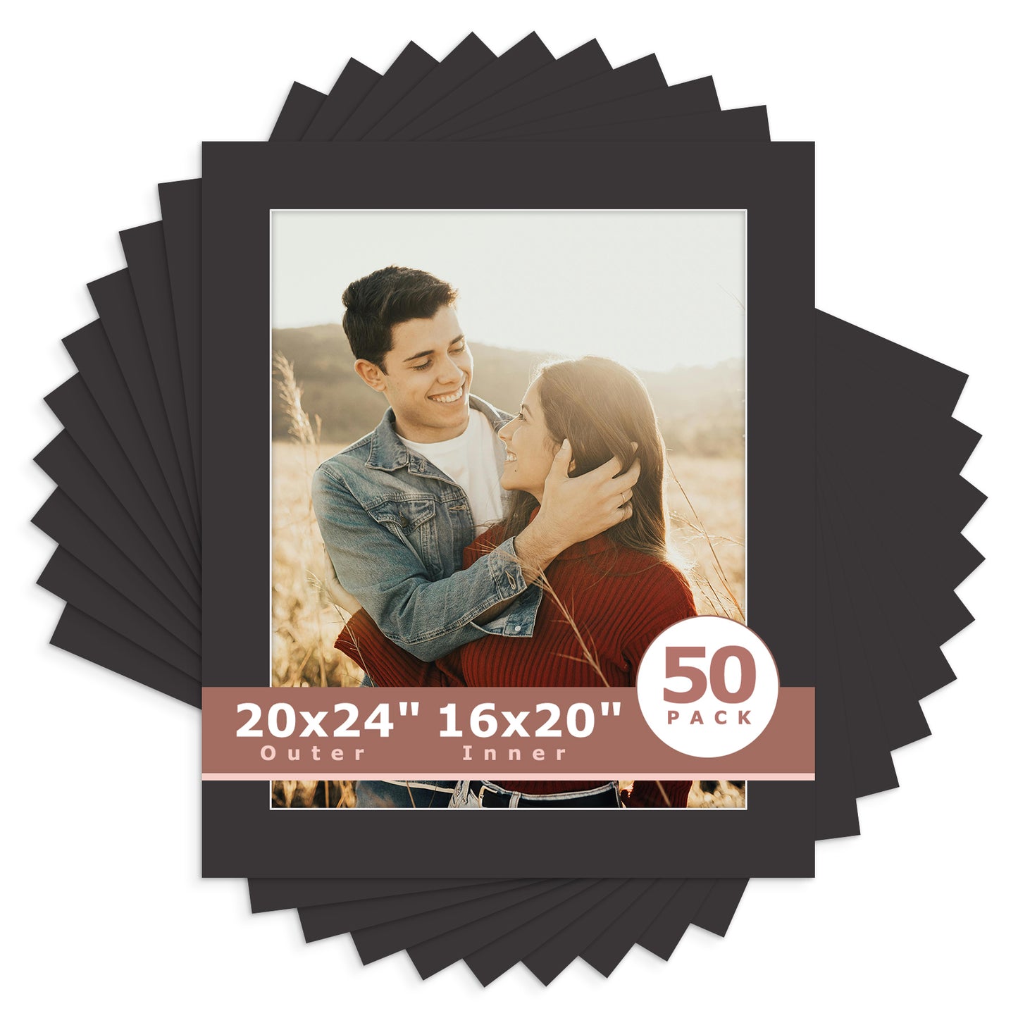 20x24 Whitecore Pre-Cut Mat Board for 16x20 Photo- Pack of 50 N142 Black