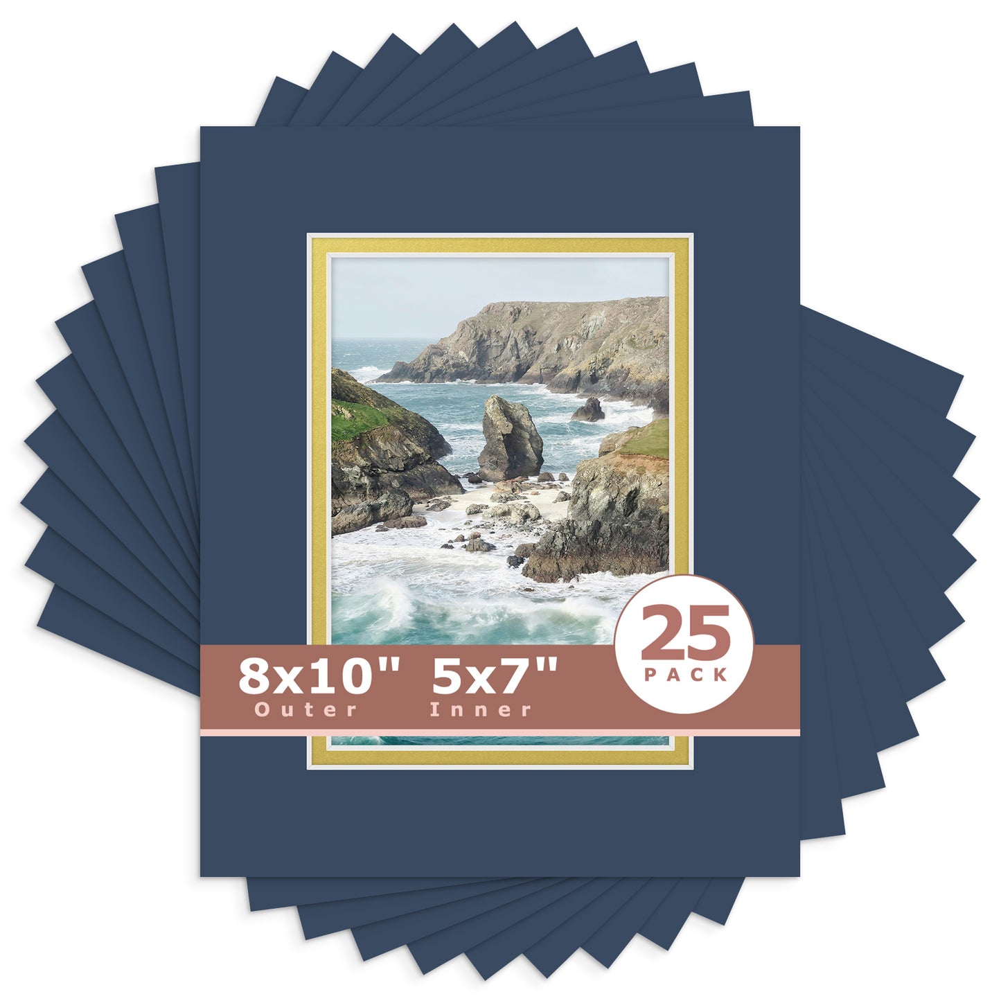 8x10 Double Mat For 5x7 Photos - Pack of 25 Dignity Blue Old Gold