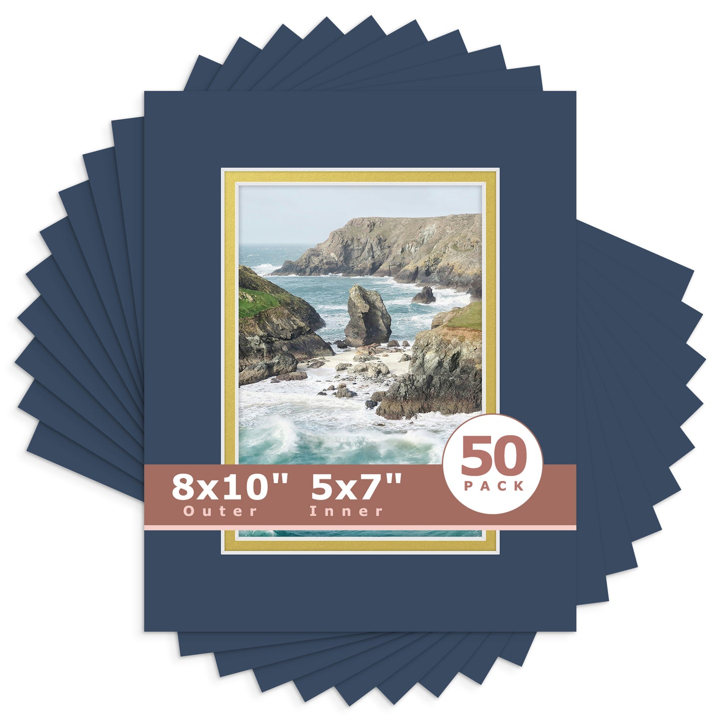 8x10 Double Mat For 5x7 Photos - Pack of 50 Dignity Blue Old Gold