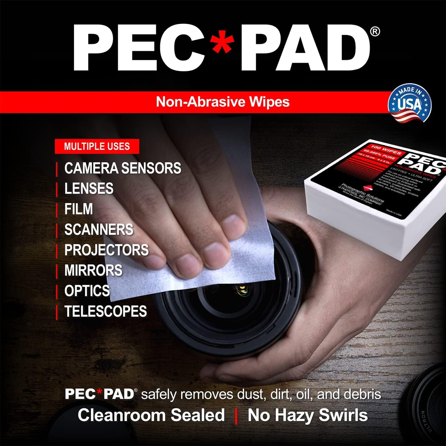 4x4 Inches PEC-PAD Lint-Free Wipes Non-Abrasive Ultra Soft Cloth For Cleaning (100 Sheets/Pack)