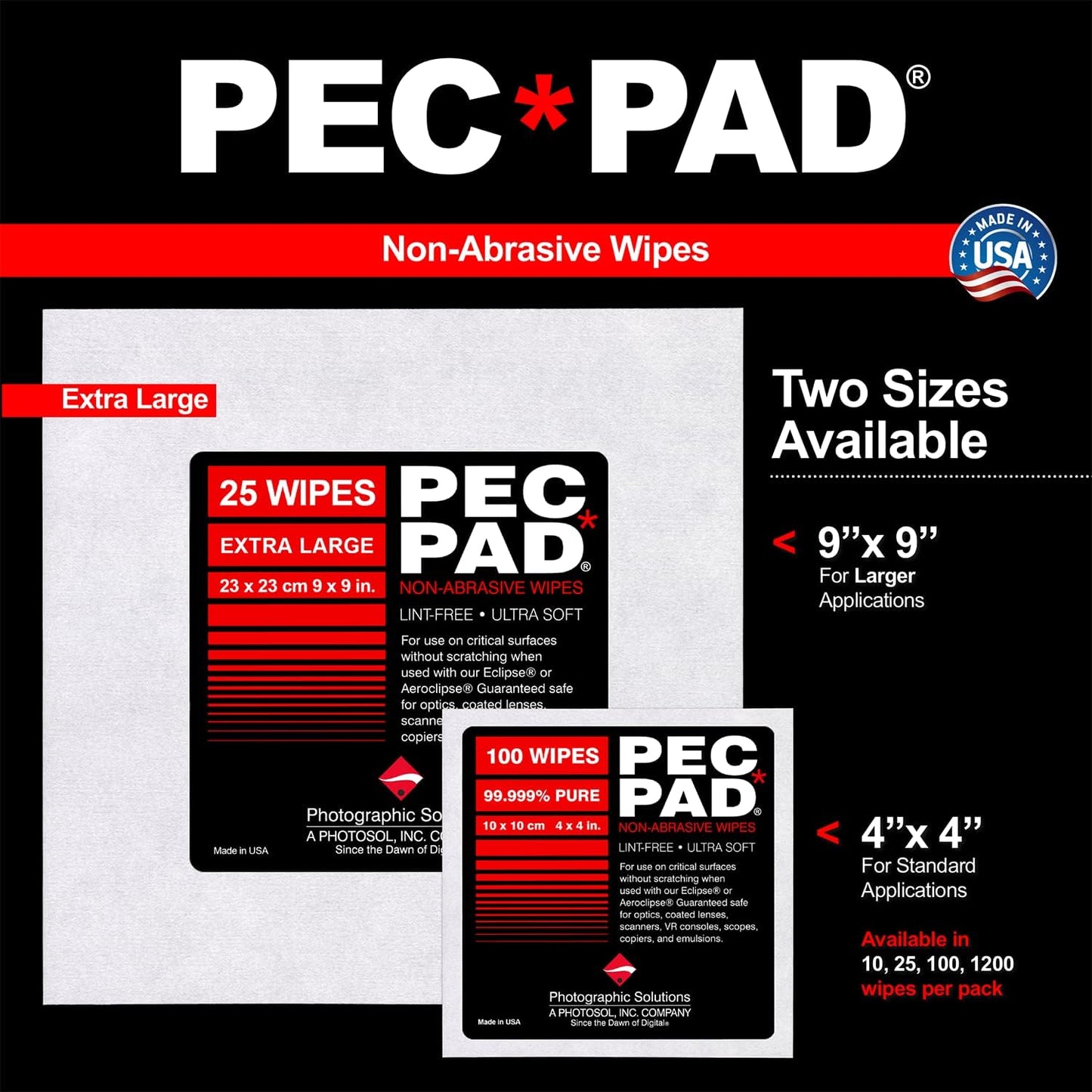 4x4 Inches PEC-PAD Lint-Free Wipes Non-Abrasive Ultra Soft Cloth For Cleaning (100 Sheets/Pack)