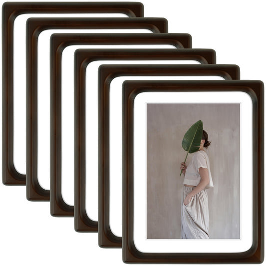 Rounded Corner 6x8 Wood Frame For 5x7 Photos With White Mat and Real Glass Brown (6 Pcs per Box)