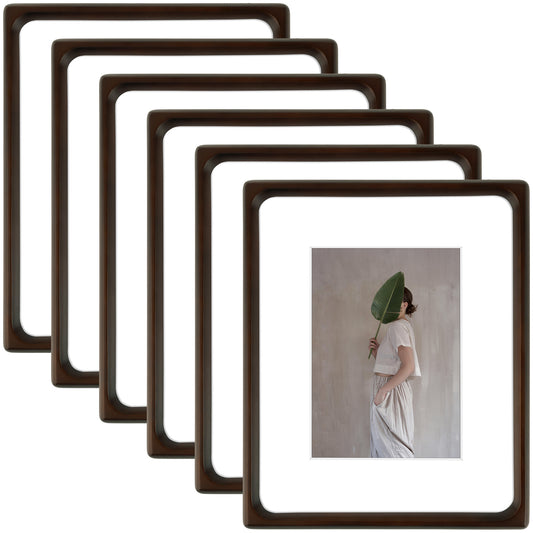 Rounded Corner 8x10 Wood Frame For 5x7 Photos With White Mat and Real Glass Brown (6 Pcs per Box)