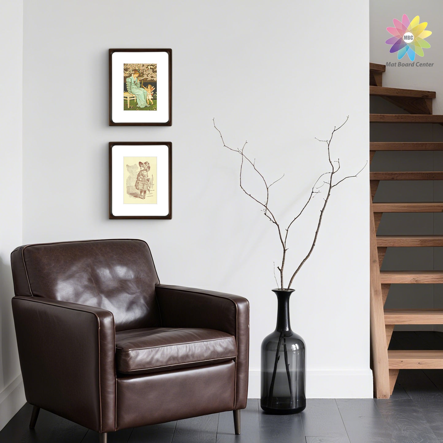 Rounded Corner 8x10 Wood Frame For 5x7 Photos With White Mat and Real Glass Brown (6 Pcs per Box)