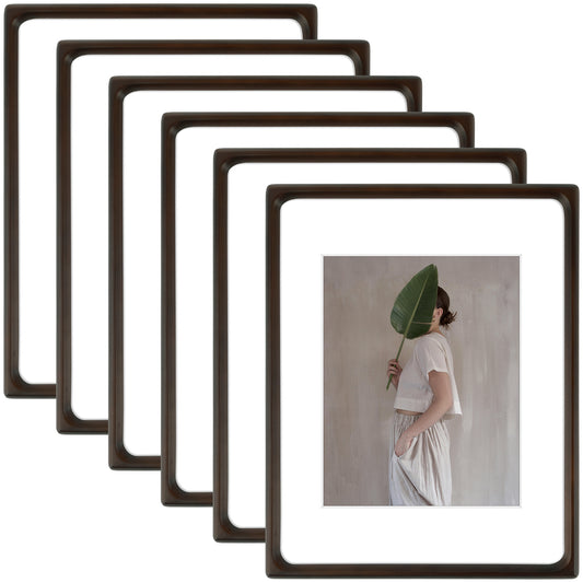 Rounded Corner 11x14 Wood Frame For 8x10 Photos With White Mat and Real Glass Brown (6 Pcs per Box)