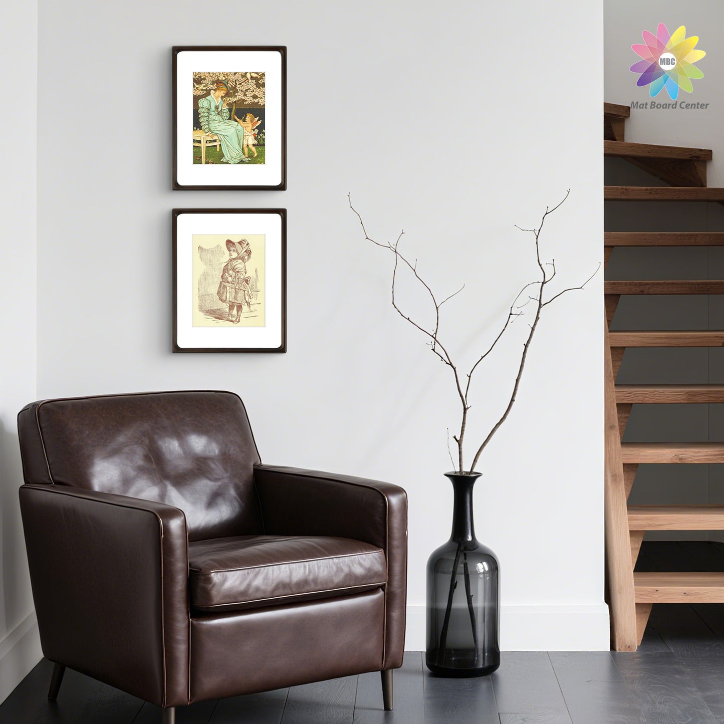 Rounded Corner 11x14 Wood Frame For 8x10 Photos With White Mat and Real Glass Brown (6 Pcs per Box)