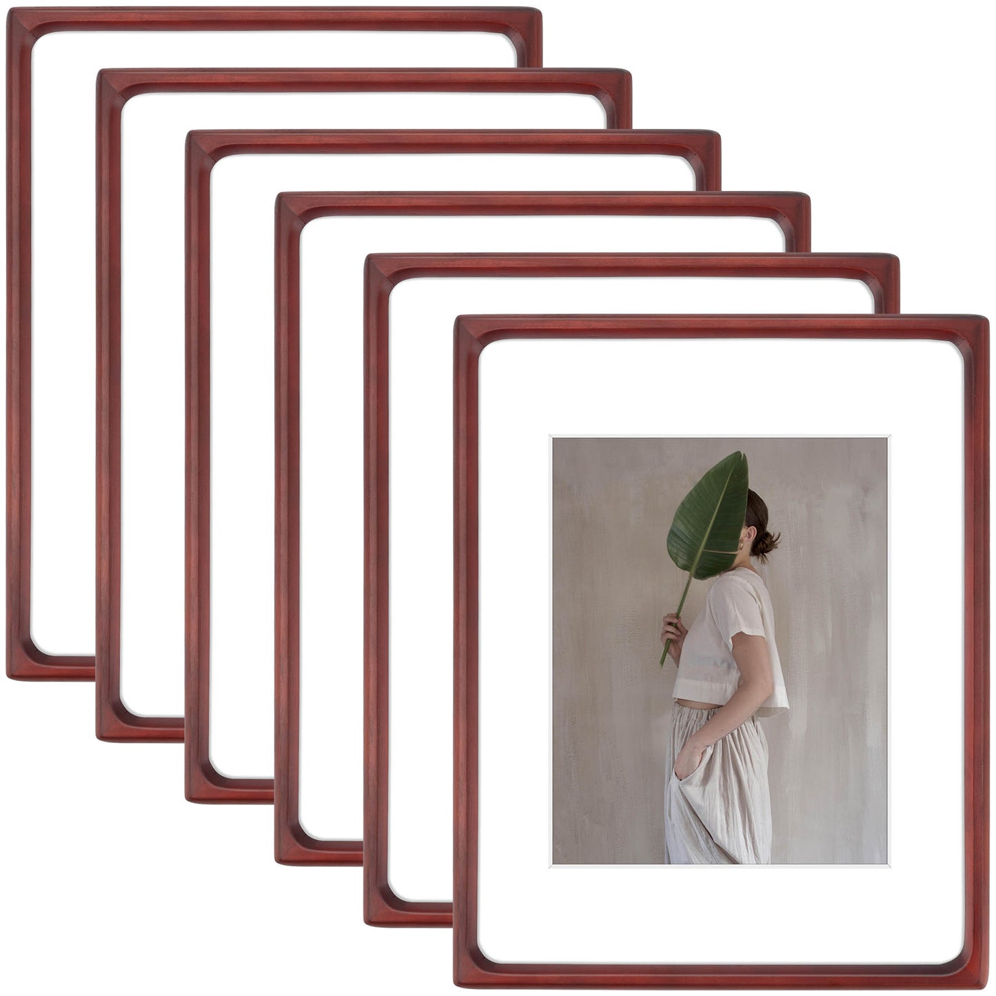 Clearance Rounded Corner 11x14 Picture Frame For 8x10 Photos With White Mat and Real Glass Mahogany (6 Pcs Per Box)