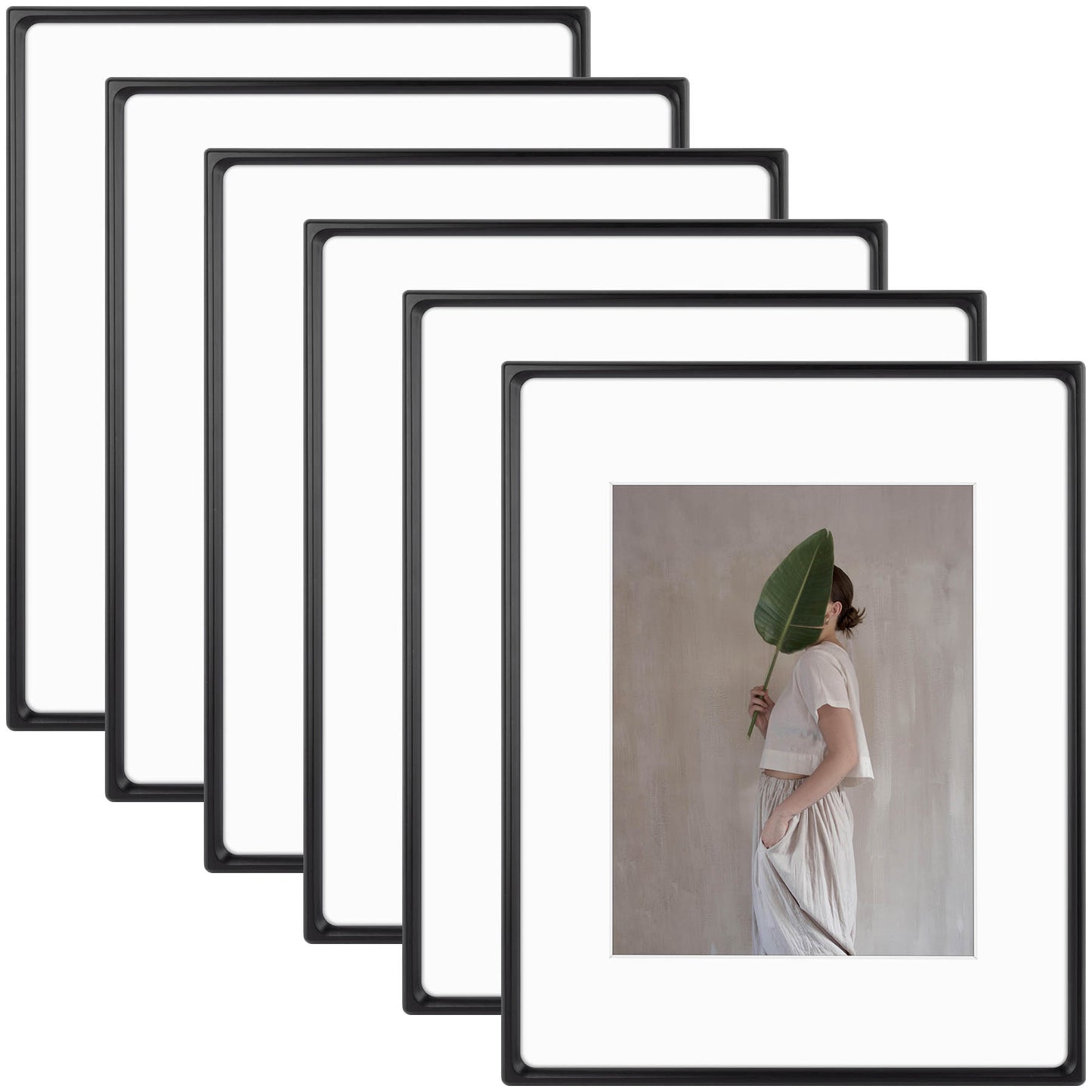 Clearance Rounded Corner 16x20 Wood Frame For 11x14 Photos With White Mat and Real Glass Black (6 Pcs Per Box)