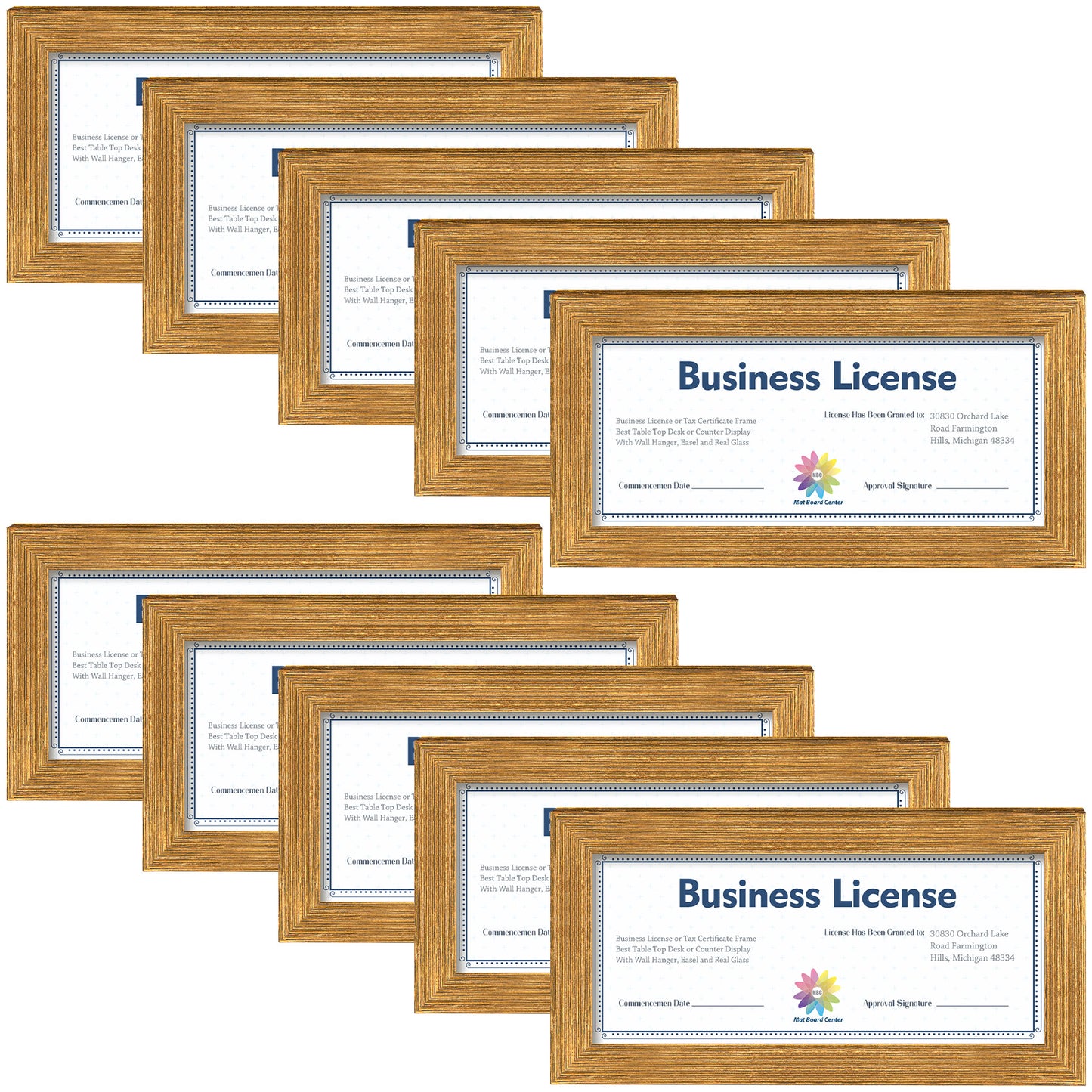 4x9 Frame for 4x9 Business License/Certificates Gold Color (10 Pcs per Box)