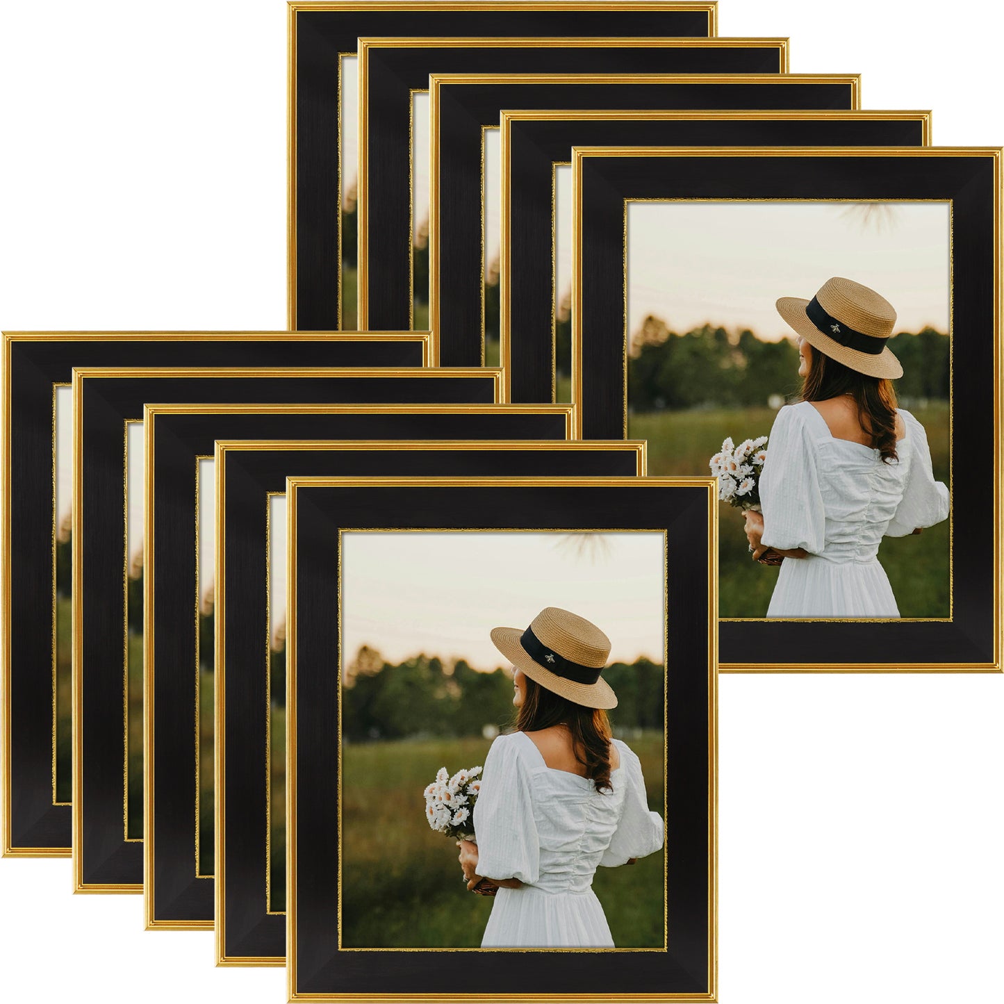 11x14 Picture Frame for 5x7 Picture Black/Classic Gold Color (10 Pcs per Box)
