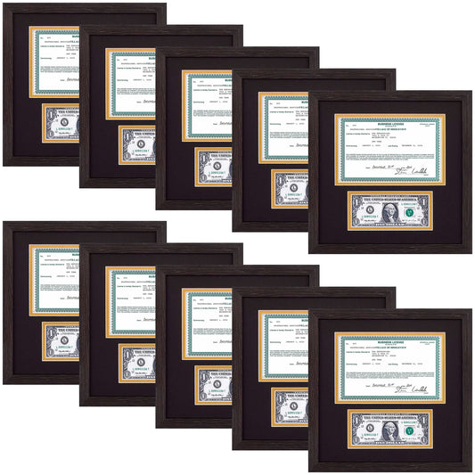 10.5x10.5 Picture Frame with 2 Openings Fits A 5.5x8.5 Business License and Dollar Bill(10 Pcs per Box)
