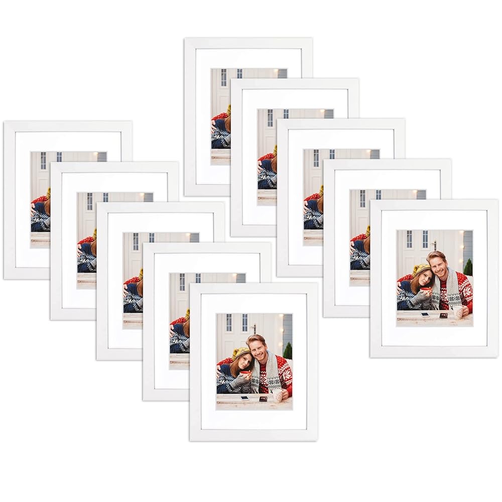 Pack of 10, 11x14 Wood Frame with Mat for 8x10 picture White