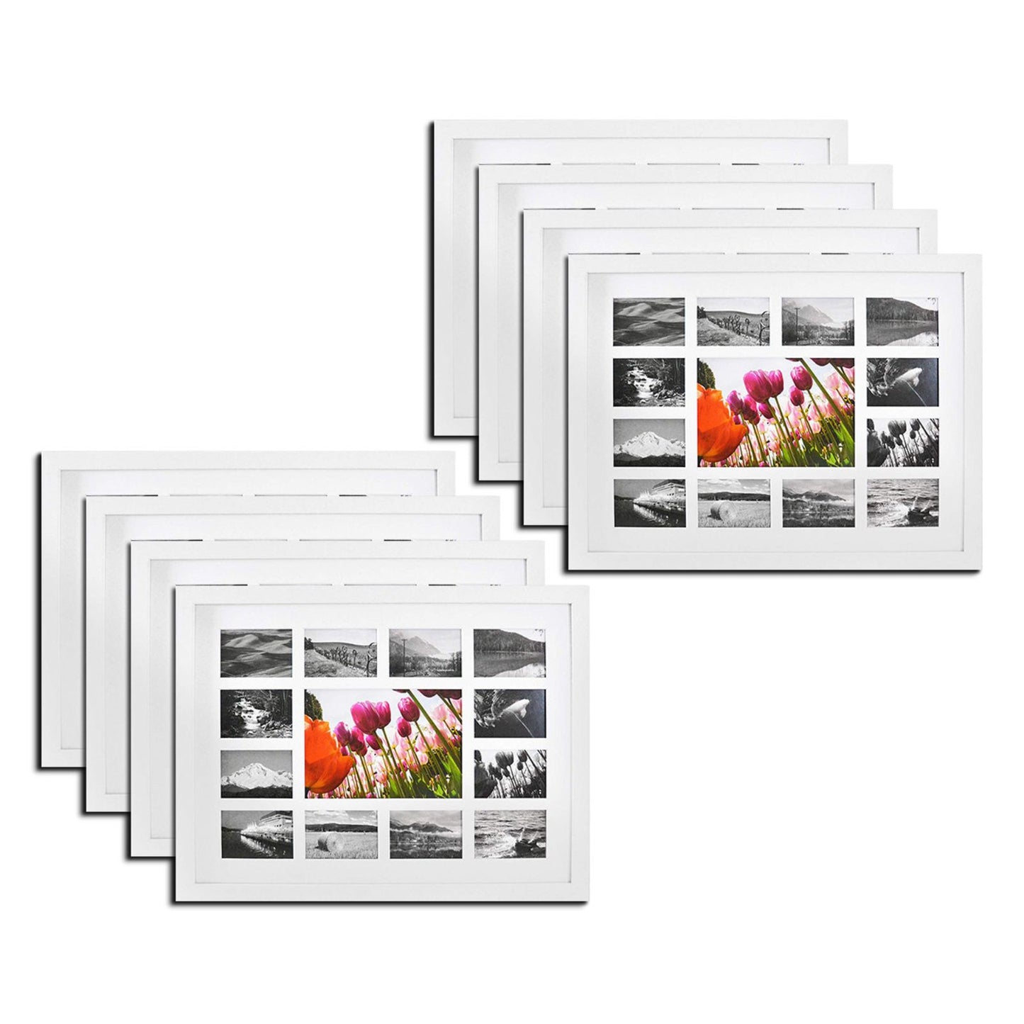 12x16 Collage Picture Frames for One 5x7 and Twelve 2.5x3.75 Picture Wood Frames (8 Pcs per Box) White