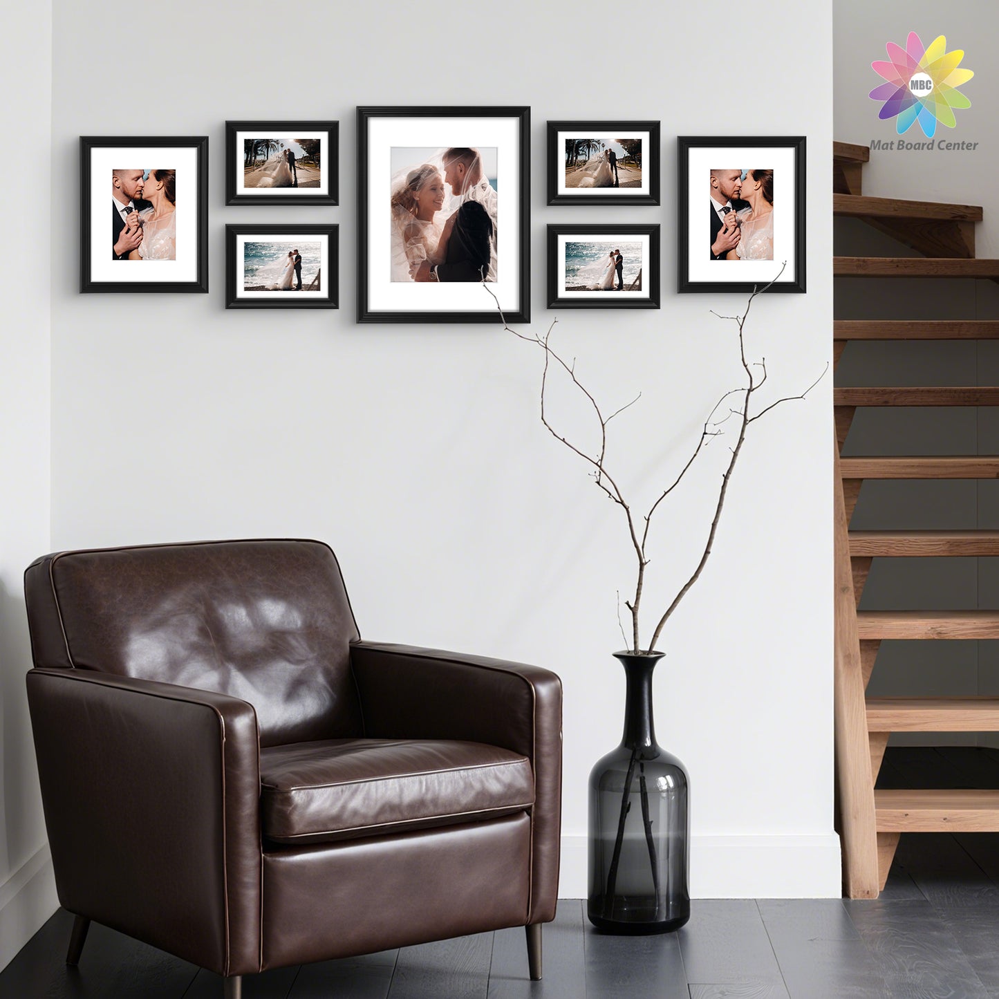 Clearance Wall Gallery Photo Wood Frames with White Mat and Real Glass-(21 Pcs Per Box)