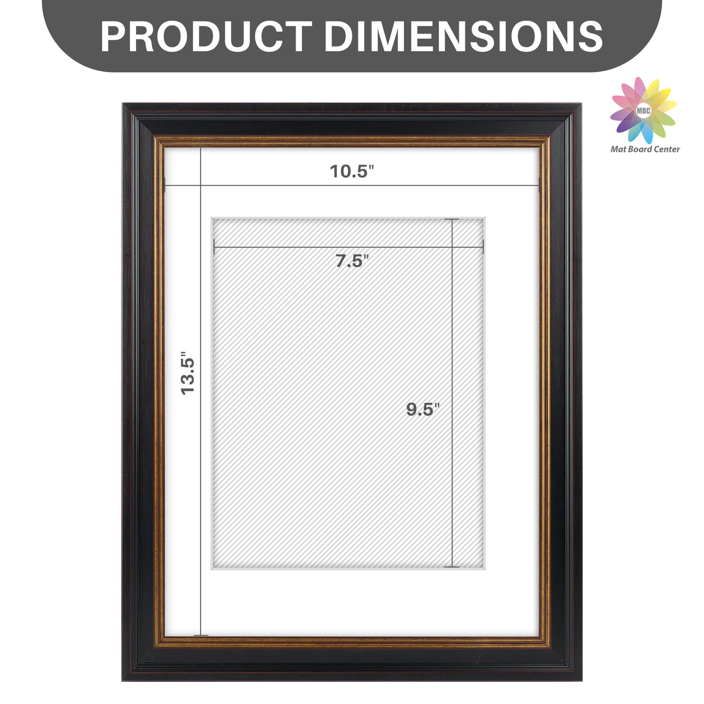 11x14 Picture Frame with White Mat for 8x10 Pictures Black with Burgundy and Gold Trim (10 Pcs per Box)