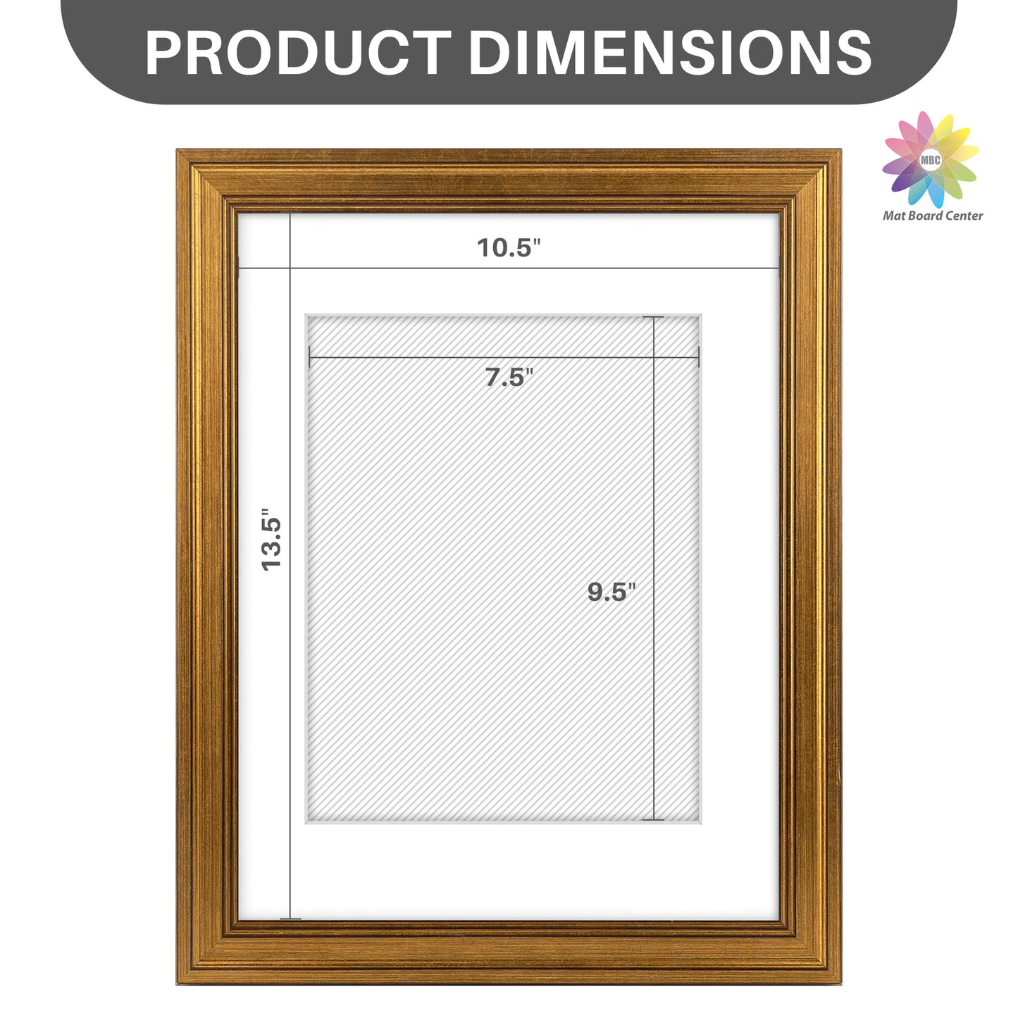 11x14 Picture Frame for 8x10 Picture with White Mat and Real Glass Dark Gold Color (10 Pcs per Box)