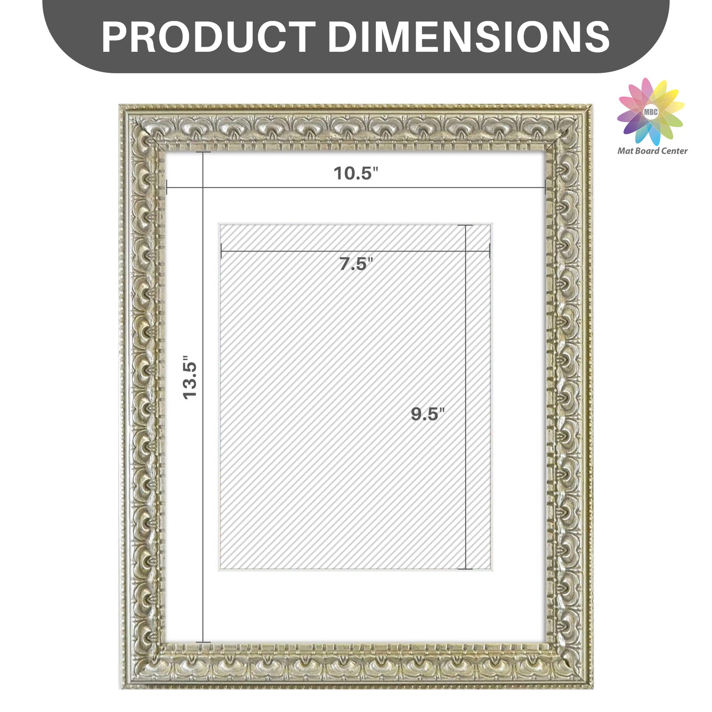11x14 Ornate Picture Frame for 8x10 Photo with White Mat and Real Glass Silver Beige Color (10 Pcs per Box)