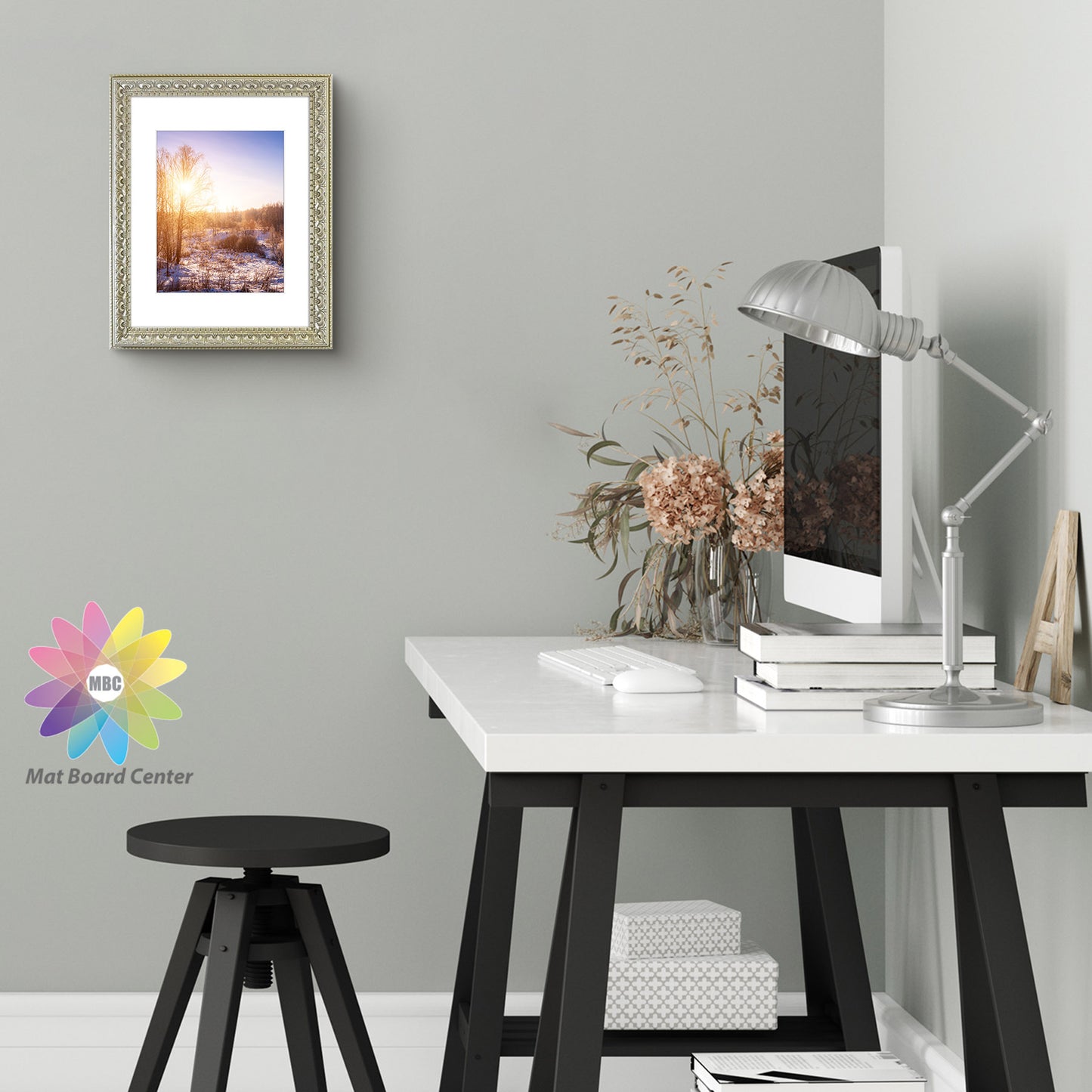 11x14 Ornate Picture Frame for 8x10 Photo with White Mat and Real Glass Silver Beige Color (10 Pcs per Box)