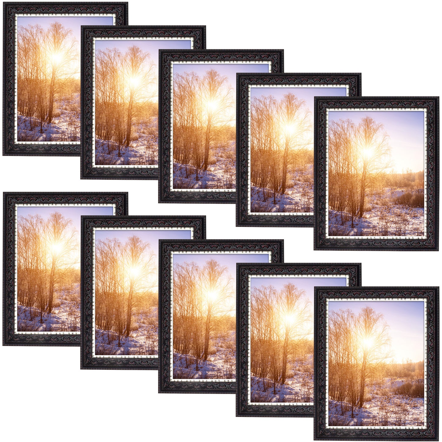 8.5x11 Ornate Picture Frame Black with Silver and Burgundy (10 Pcs per Box)
