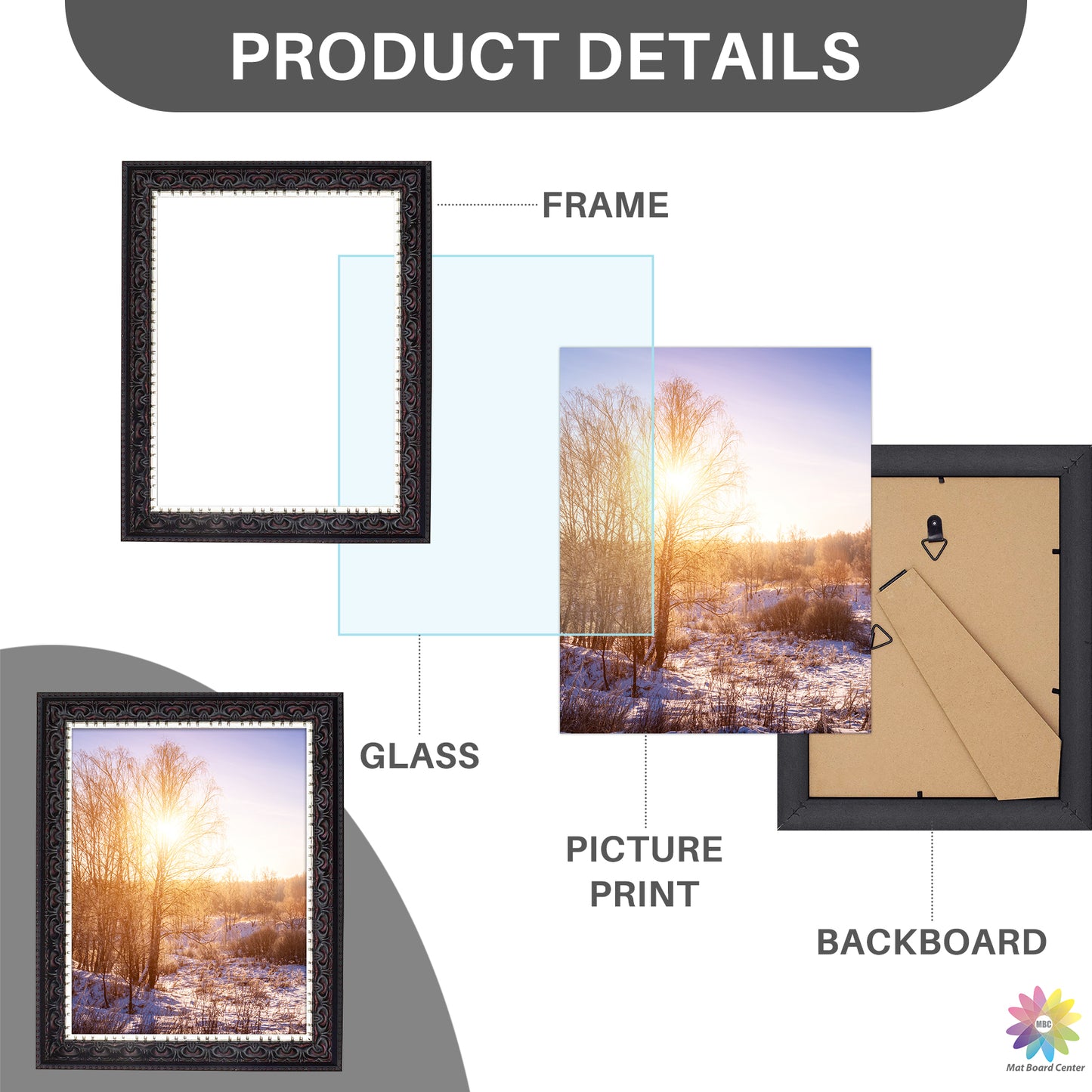 8.5x11 Ornate Picture Frame Black with Silver and Burgundy (10 Pcs per Box)