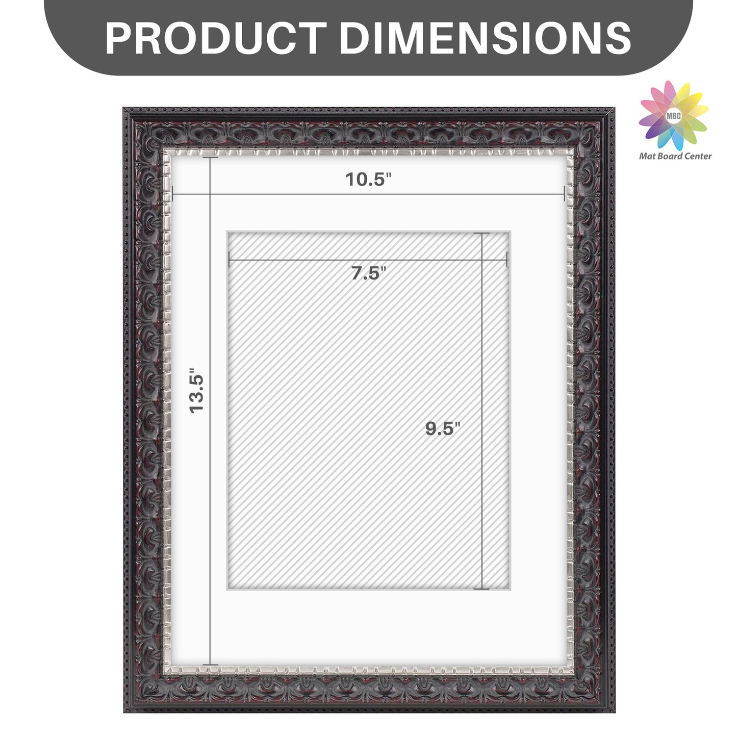 11x14 Ornate Picture Frame With White Mat For 8x10 Pictures Black With Silver & Burgundy (10 Pcs per Box)