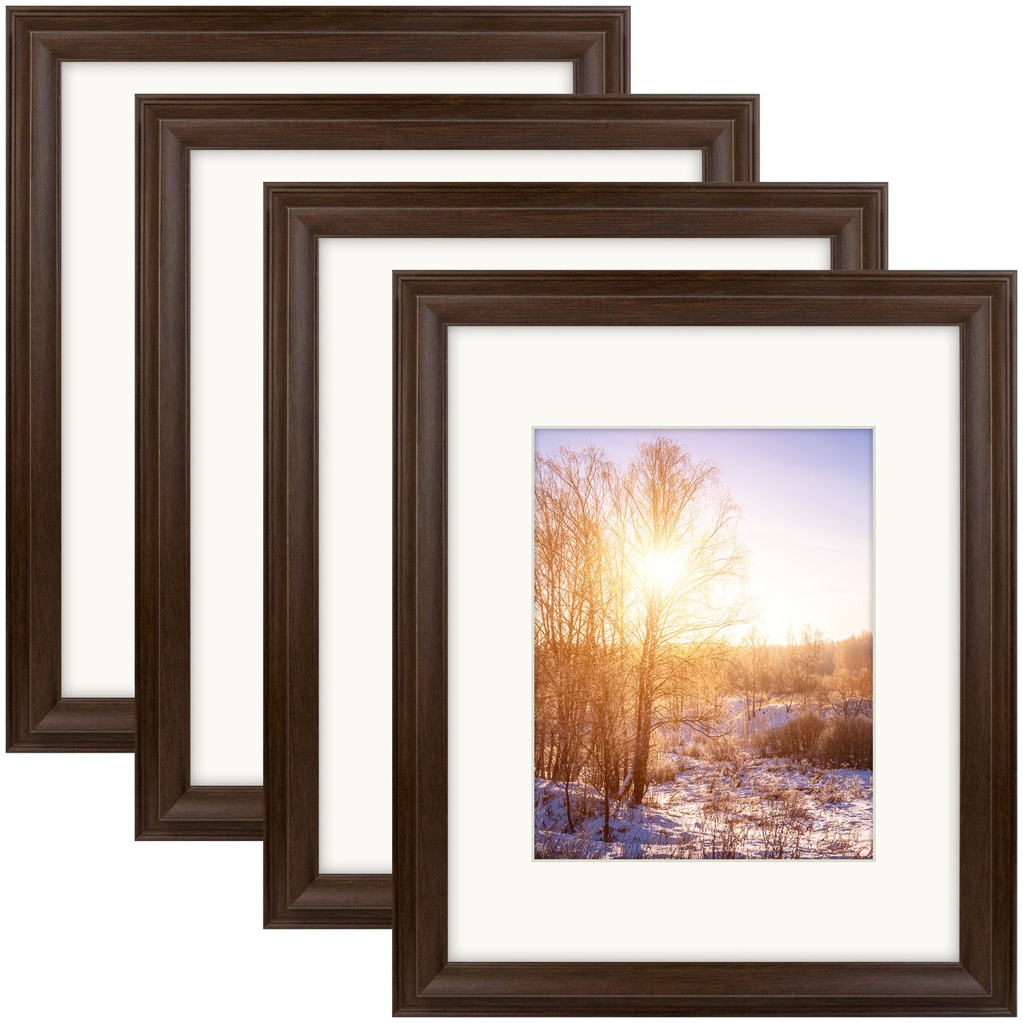16x20 Picture Frame with 11x14 Ivory Picture Mat and Real Glass Brown Color (4 Pcs per Box)